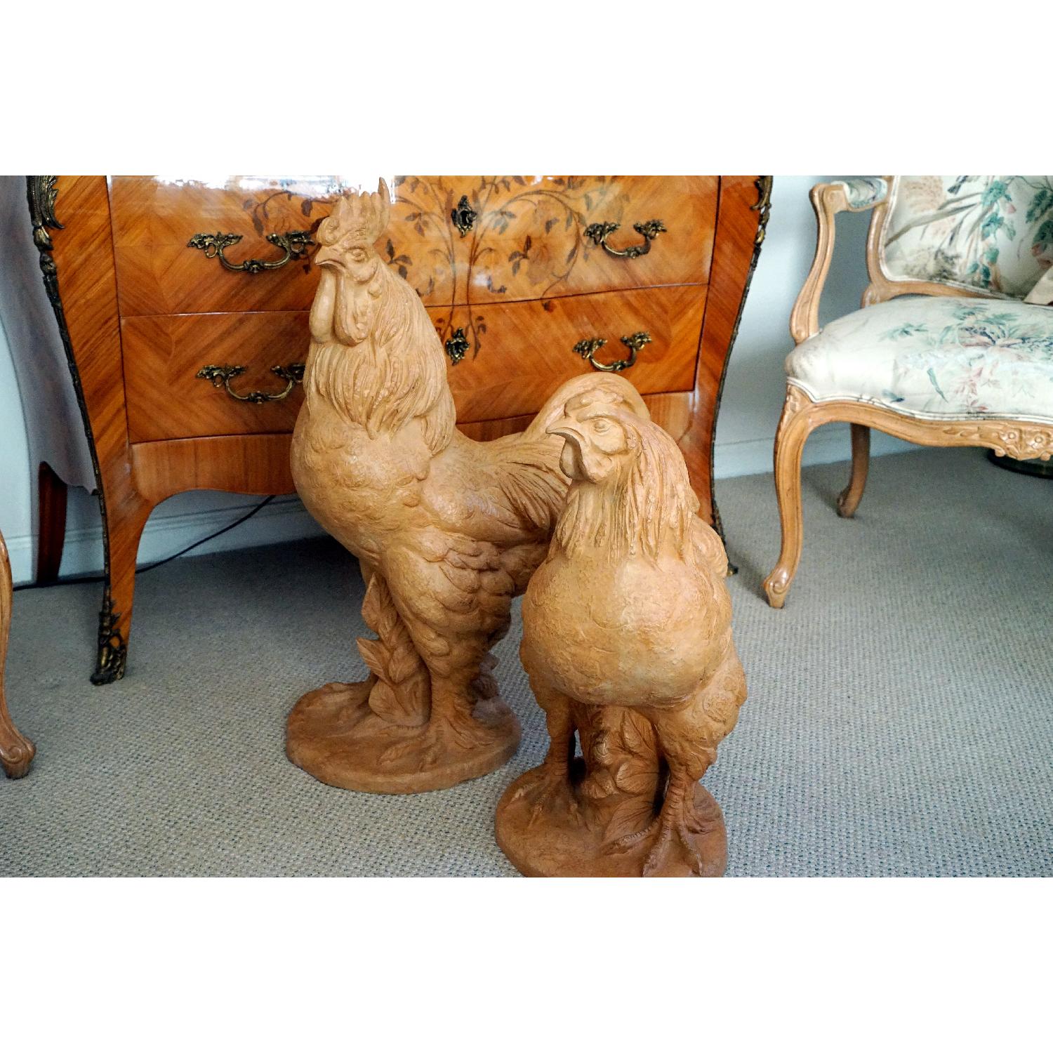 Rooster and Hen Clay Sculpture - Pair - image-3