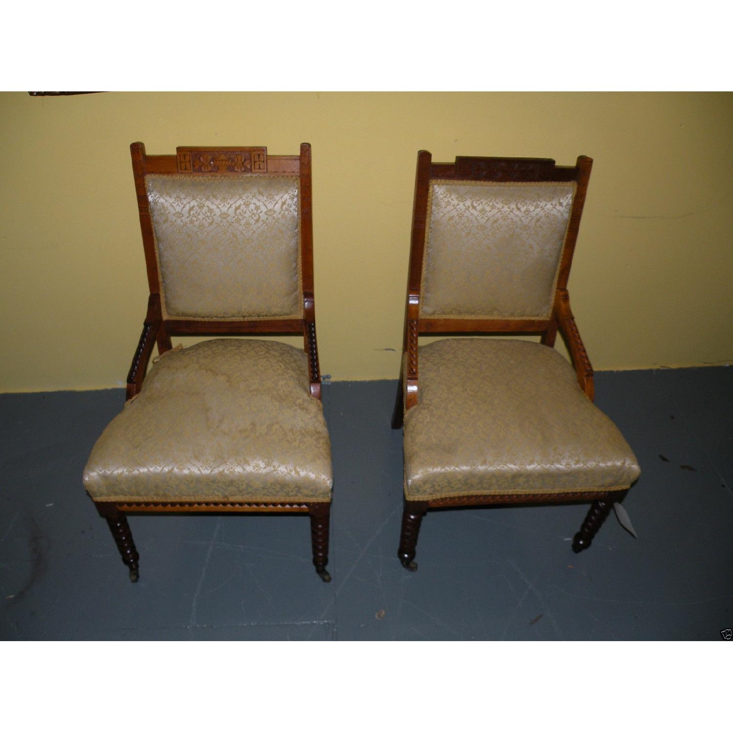 Antique Victorian Rope Twist Upholstered Chairs - Pair - image-2
