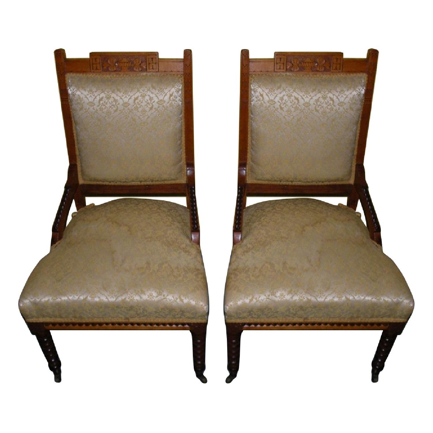 Antique Victorian Rope Twist Upholstered Chairs - Pair - image-0