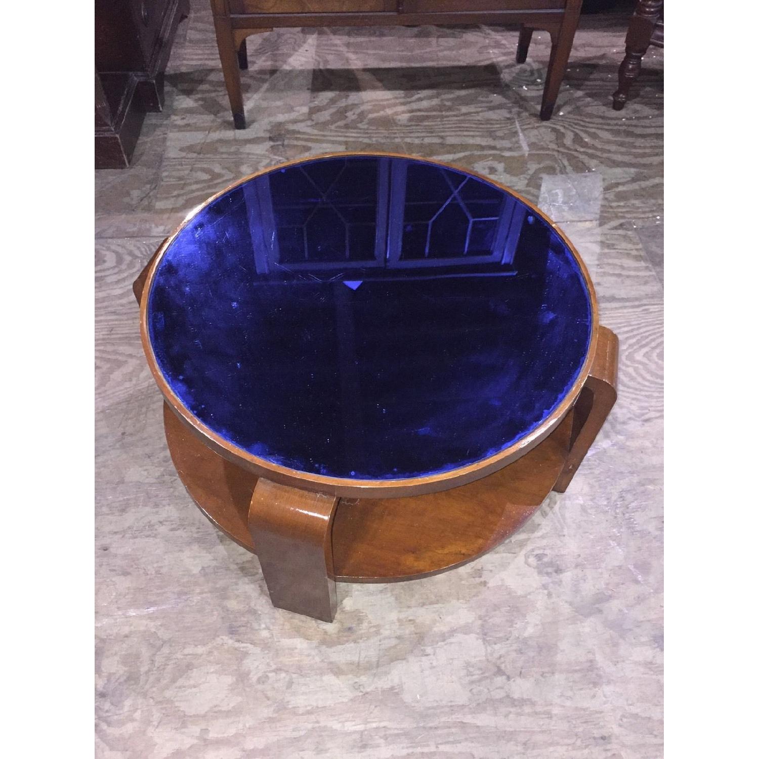 Round Blue Glass Art Deco Coffee Table - image-2