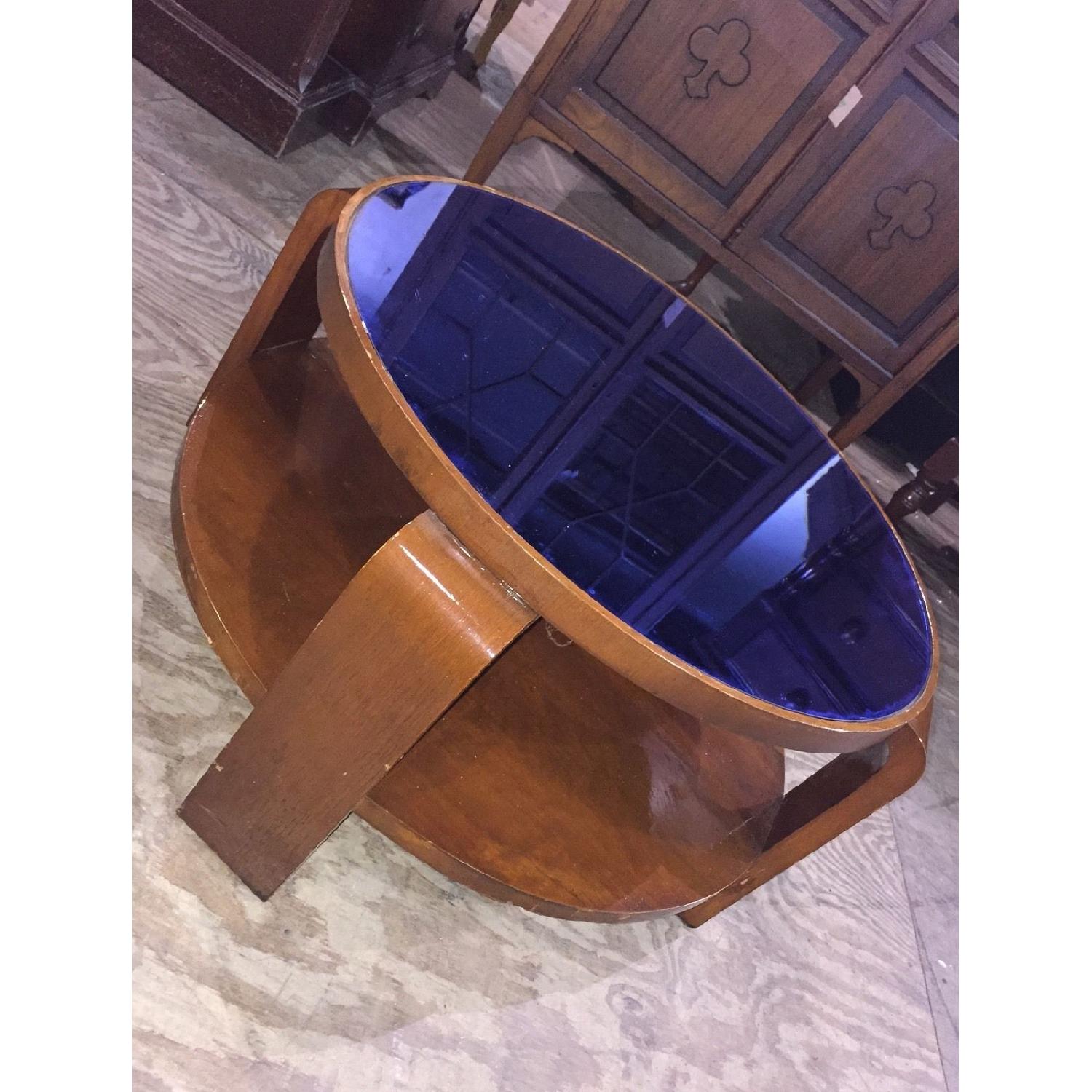 Round Blue Glass Art Deco Coffee Table - image-3