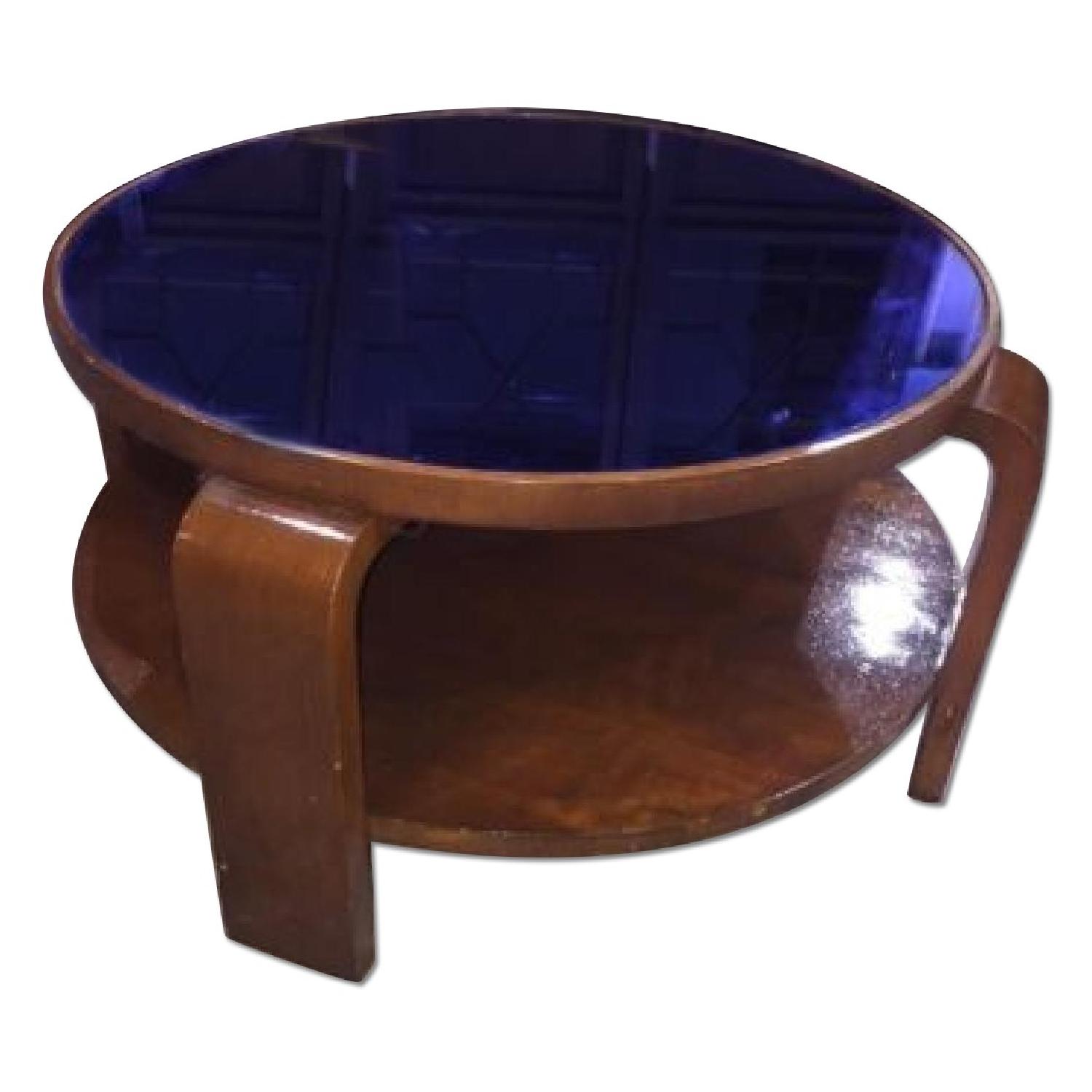 Round Blue Glass Art Deco Coffee Table AptDeco