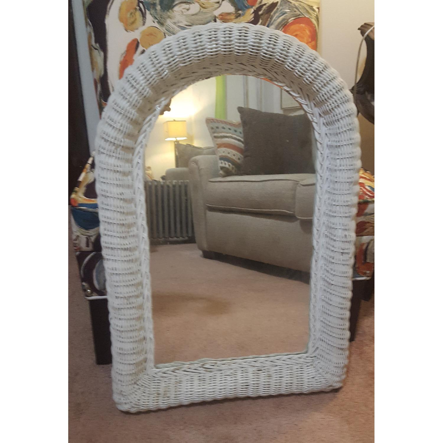 White Wicker Mirror AptDeco