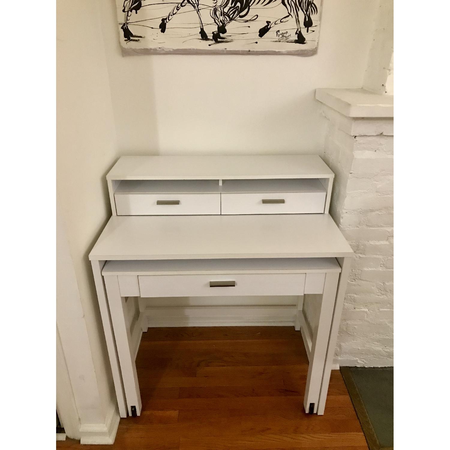 Container Store White Solid Wood Roll-Out Desk - image-1