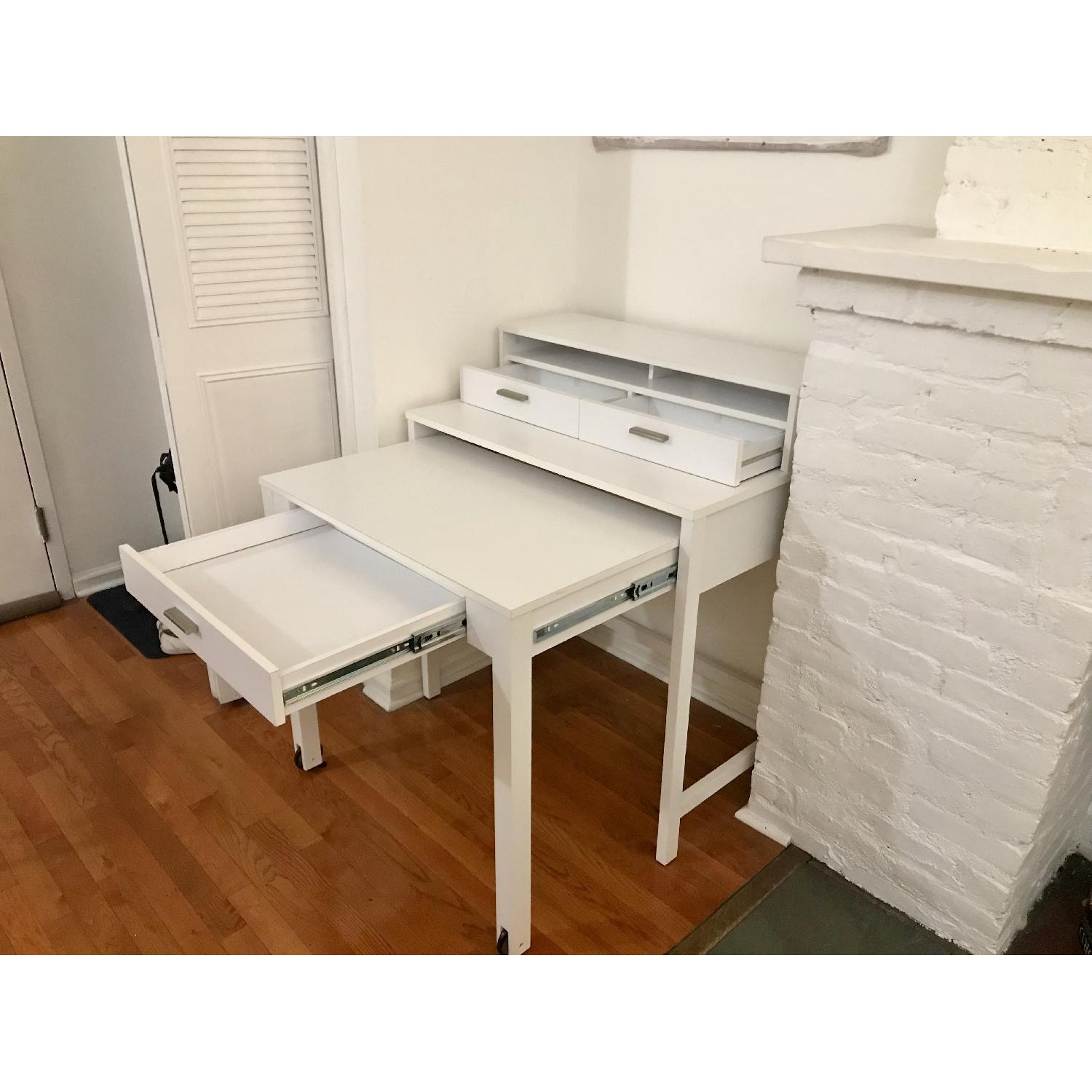 Container Store White Solid Wood Roll-Out Desk - image-2