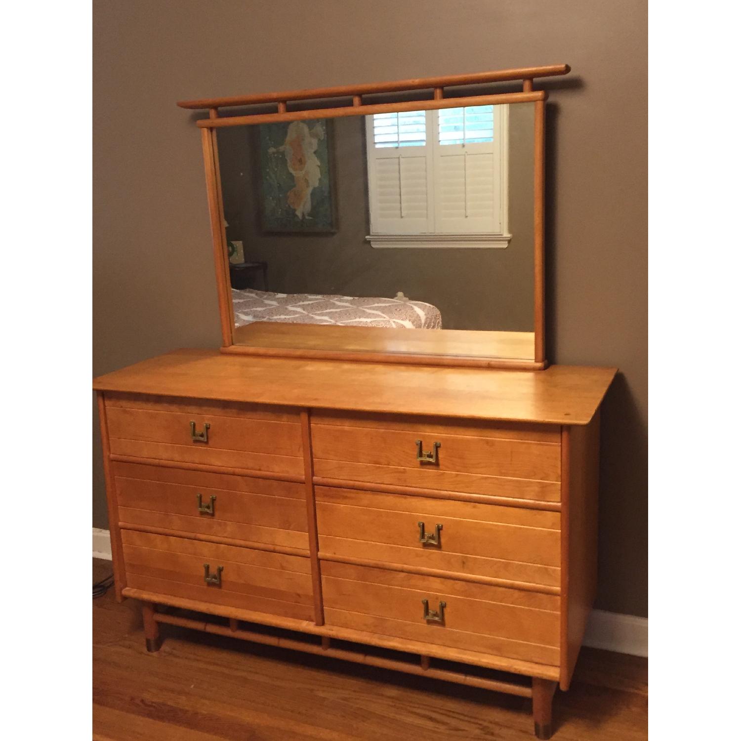 Vintage Mid-Century Maple Wood 6-Drawer Dresser w/ Mirror - image-1