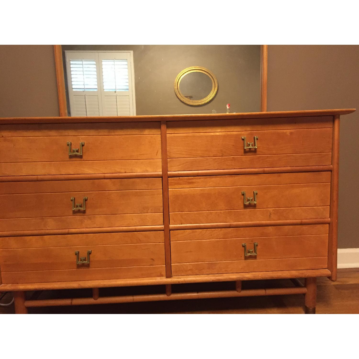 Vintage Mid-Century Maple Wood 6-Drawer Dresser w/ Mirror - image-2