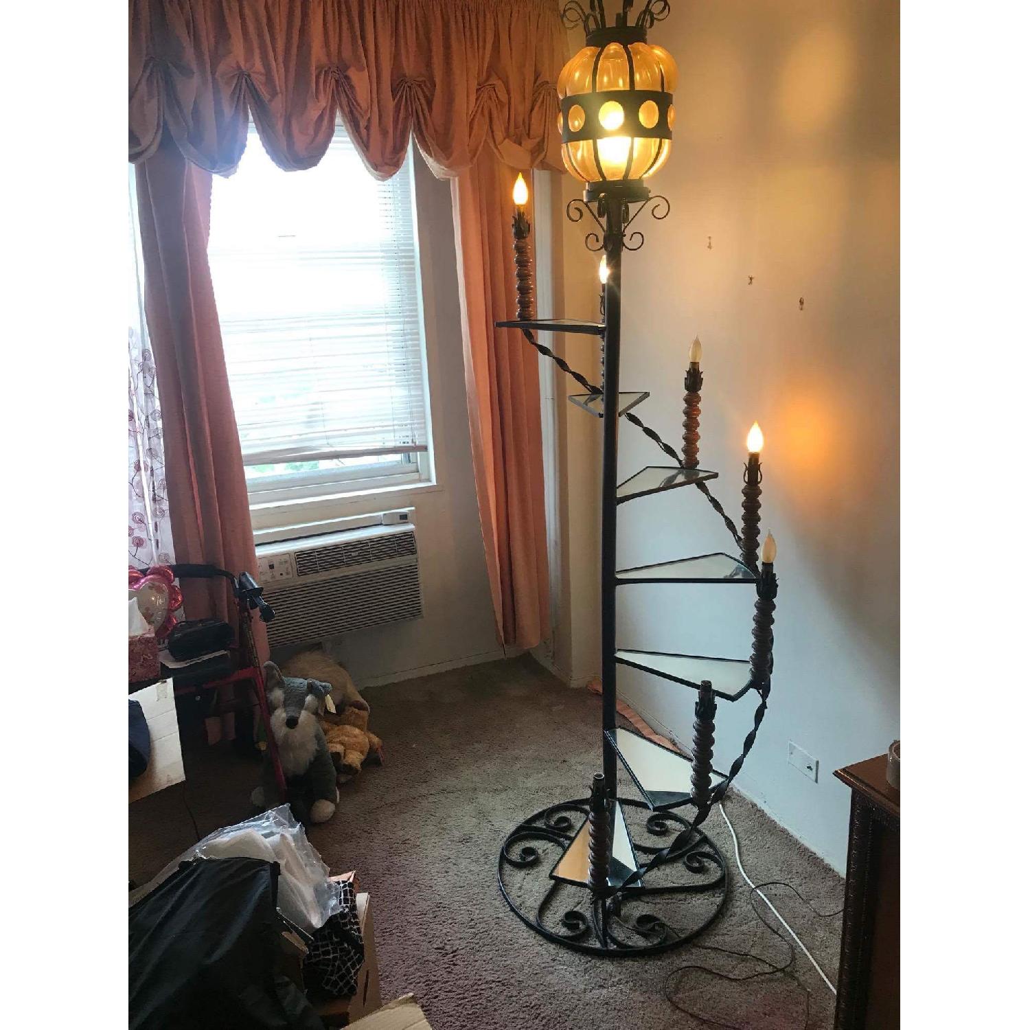 Vintage 1960s Wrought Iron Spiral Staircase Plant Stand Lamp - image-2