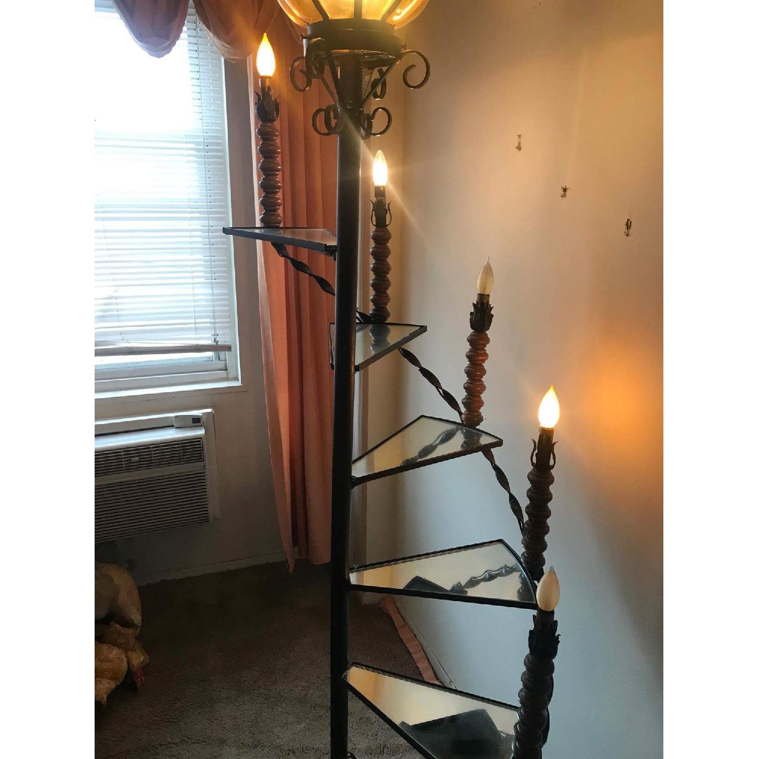 Vintage 1960s Wrought Iron Spiral Staircase Plant Stand Lamp - image-3