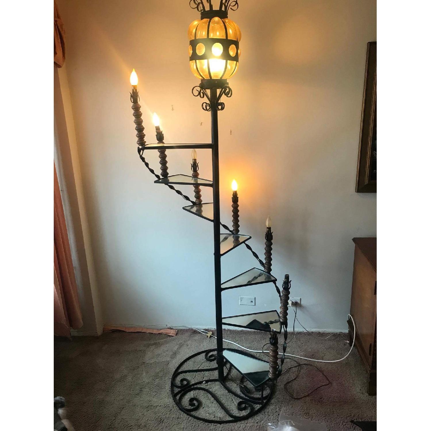 Vintage 1960s Wrought Iron Spiral Staircase Plant Stand Lamp - image-4