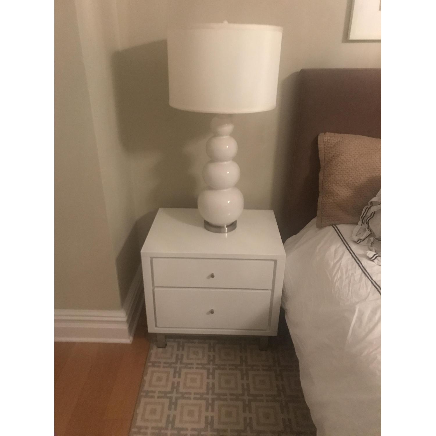Crate & Barrel White Lacquer Nightstands w/ Chrome Legs - image-1