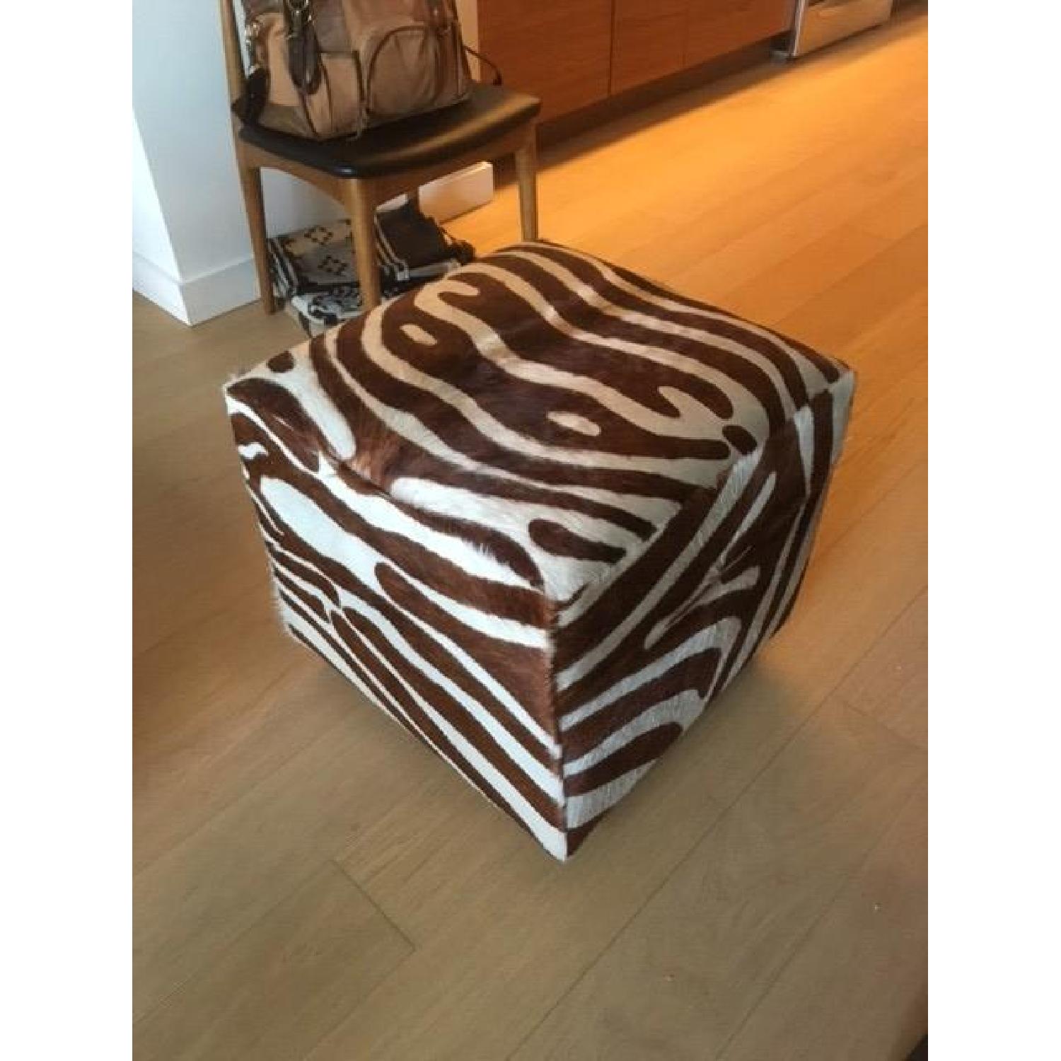 Zebra Print Cowhide Ottoman - image-1