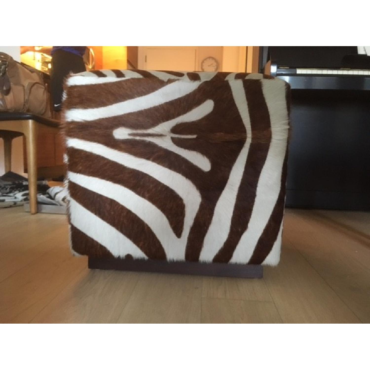 Zebra Print Cowhide Ottoman - image-2