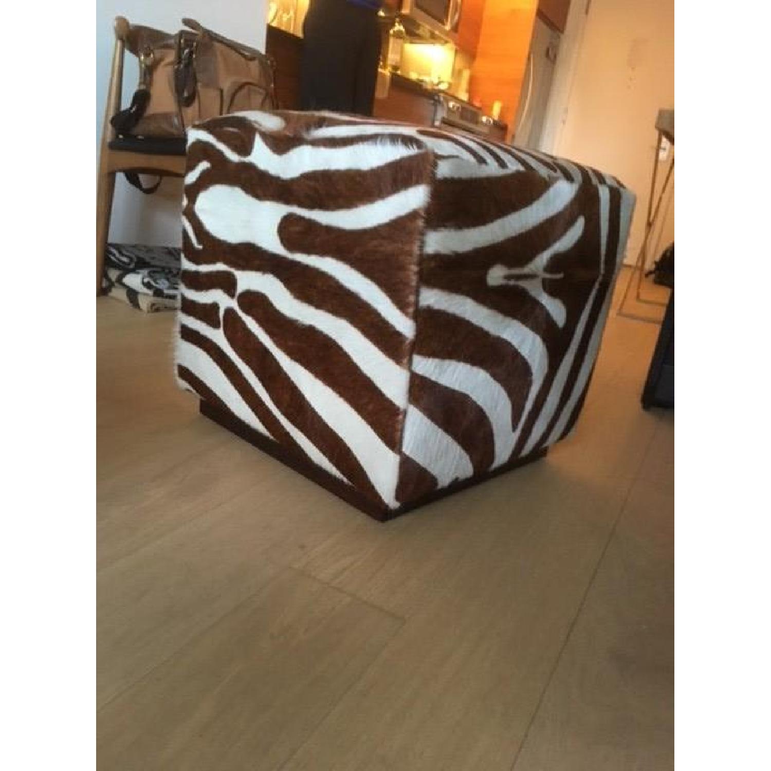 Zebra Print Cowhide Ottoman - image-3