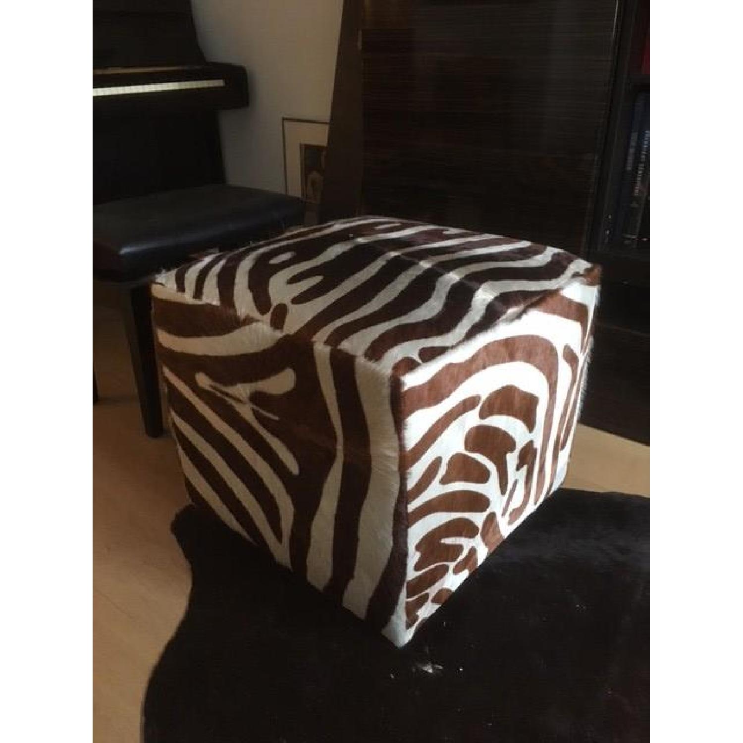 Zebra Print Cowhide Ottoman - image-4