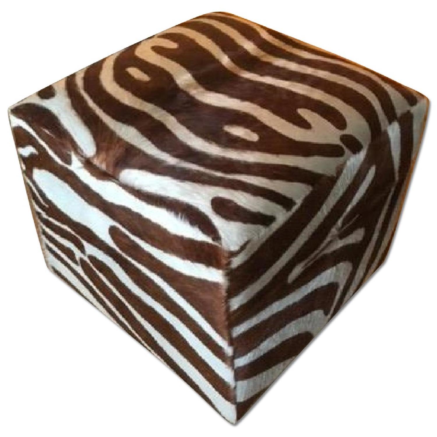 Zebra Print Cowhide Ottoman - image-0