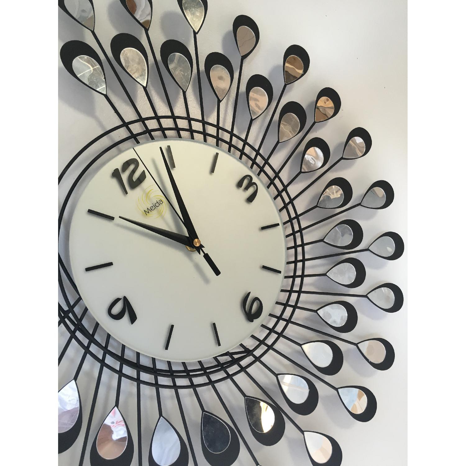 Peacock Metal Silent Wall Clock Mirror Decoration - image-3