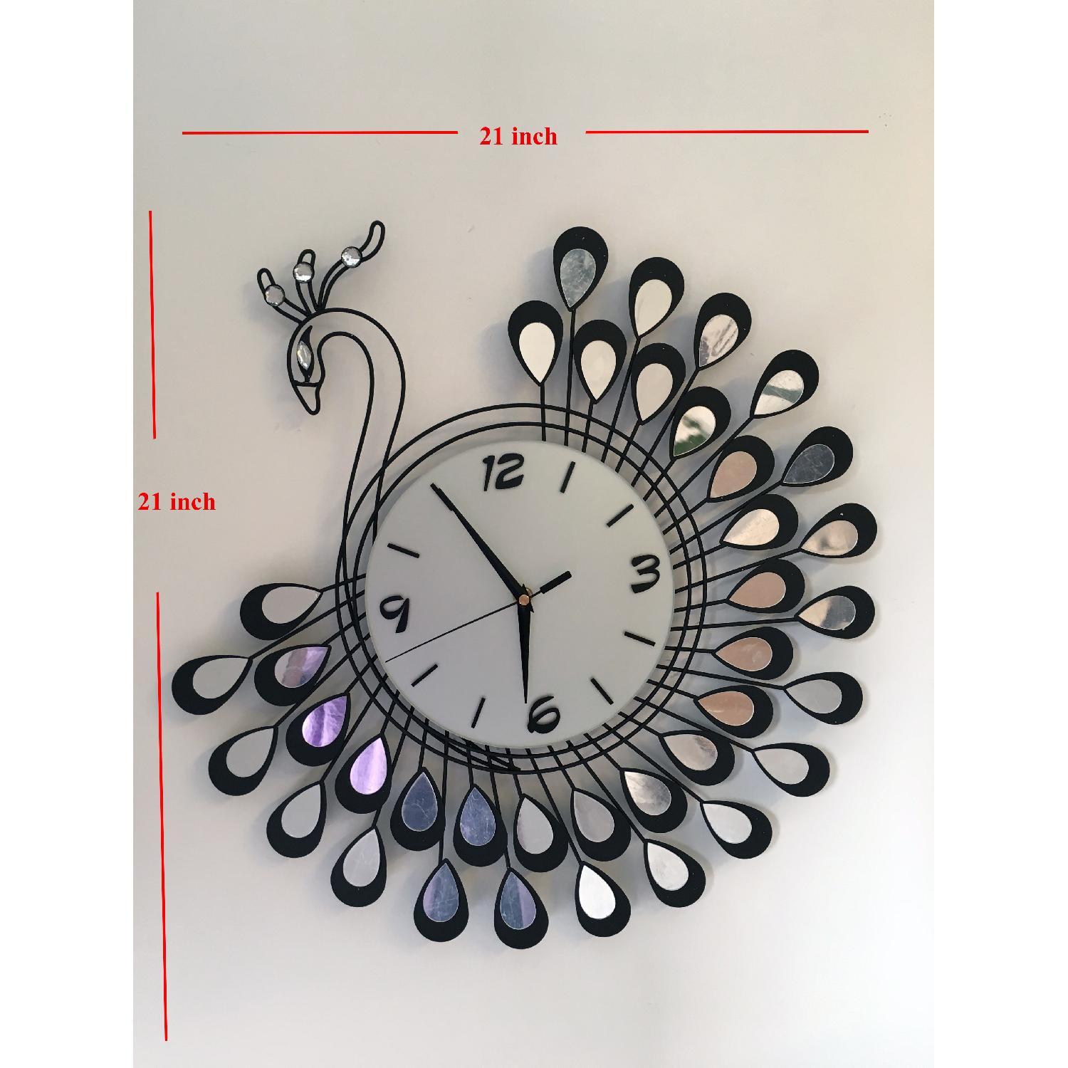 Peacock Metal Silent Wall Clock Mirror Decoration - image-4