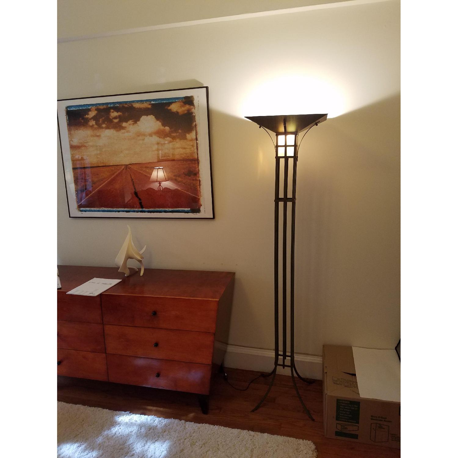 Mission Style Metal Floor Lamp w/ Glass Shade - image-1