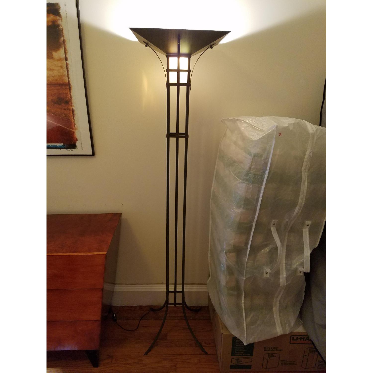 Mission Style Metal Floor Lamp w/ Glass Shade - image-2
