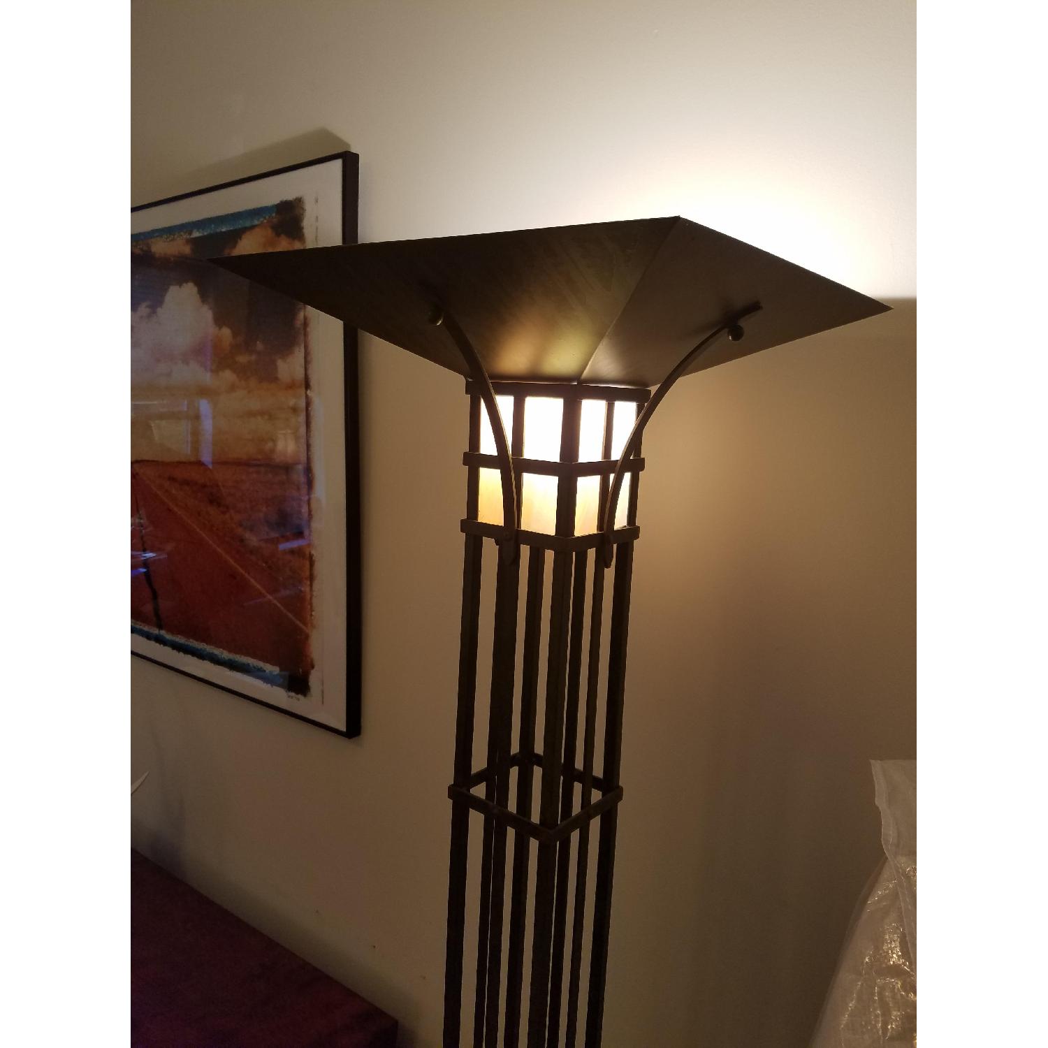 Mission Style Metal Floor Lamp w/ Glass Shade - image-3