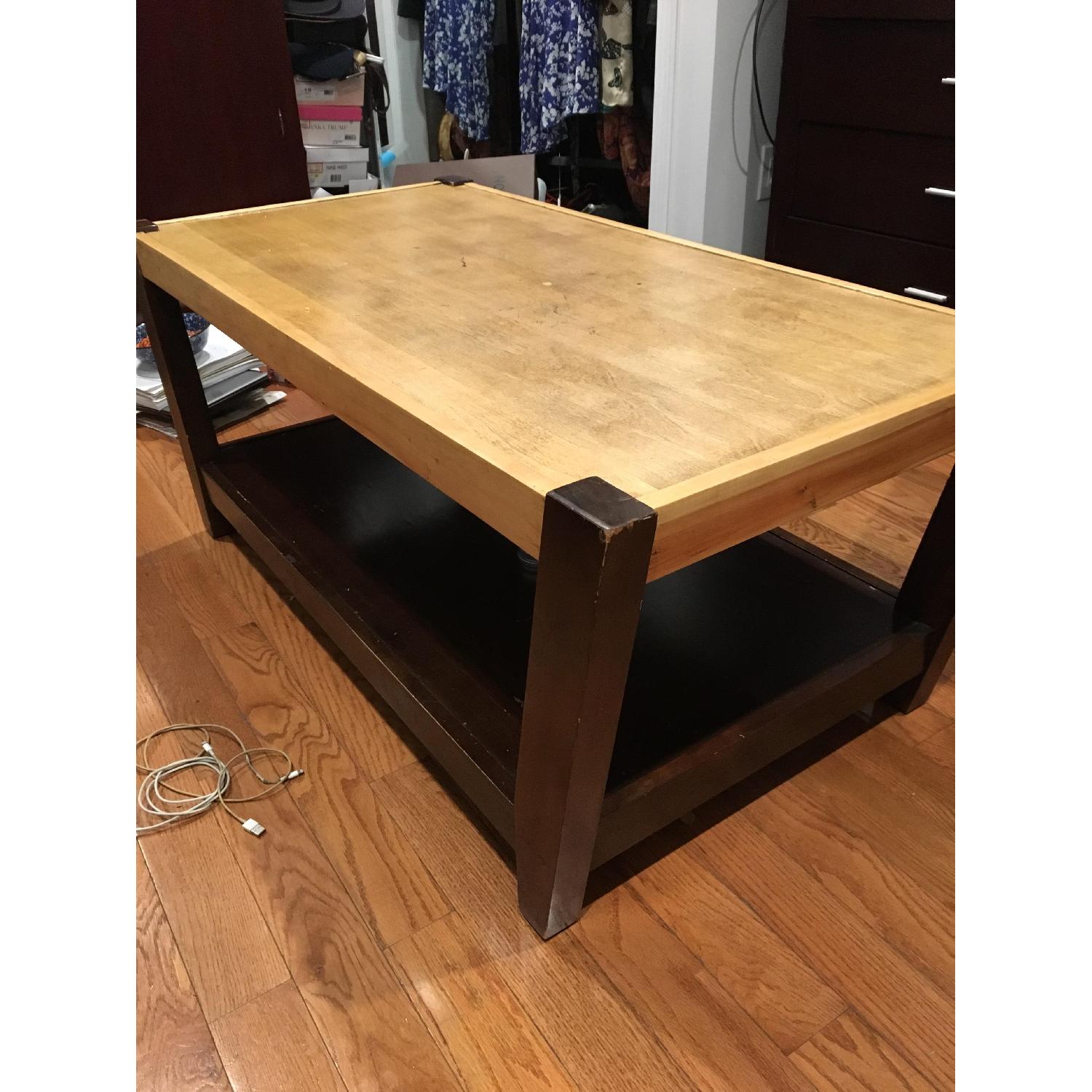 Crate & Barrel Wood Coffee Table + Side Table - image-5