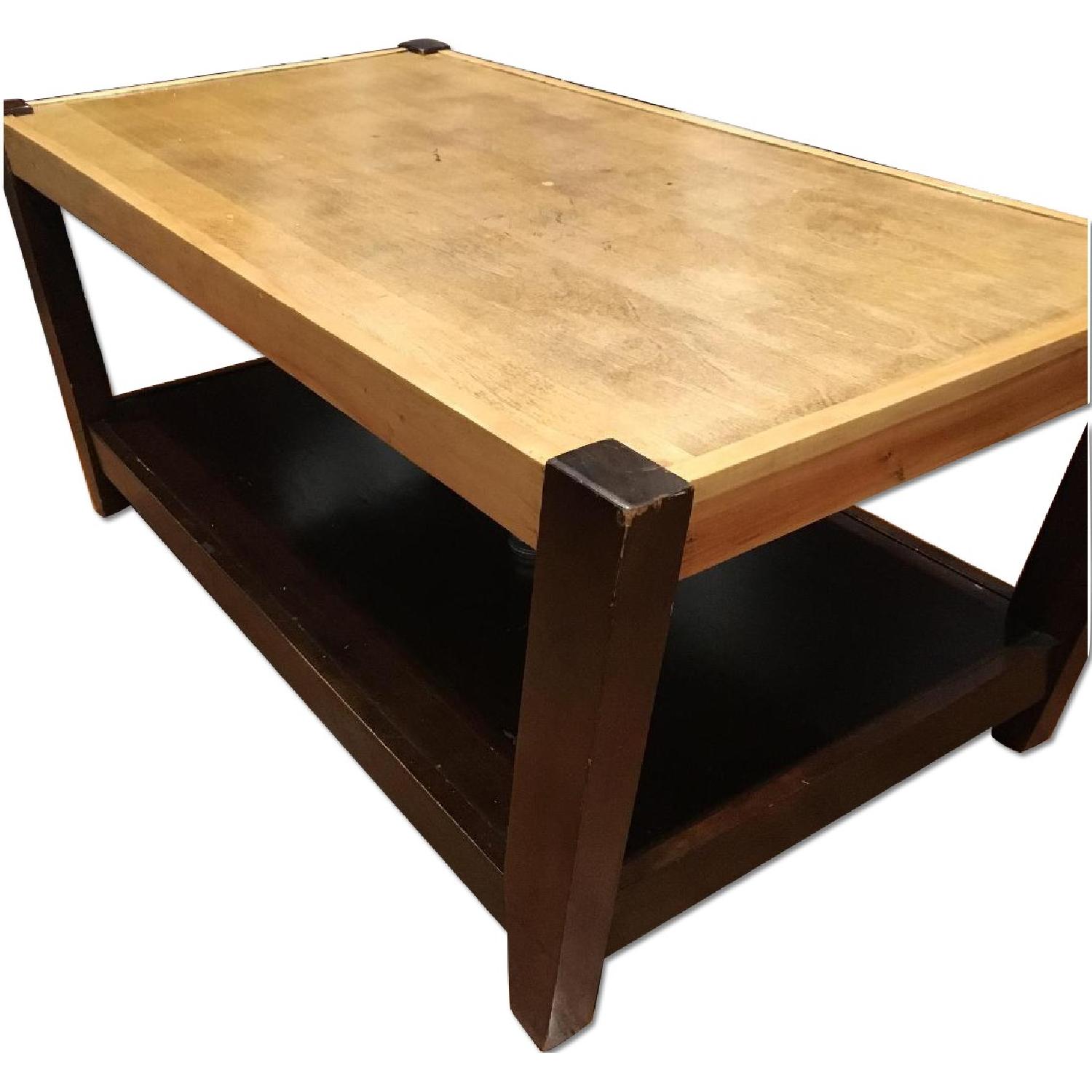 Crate & Barrel Wood Coffee Table + Side Table - image-0