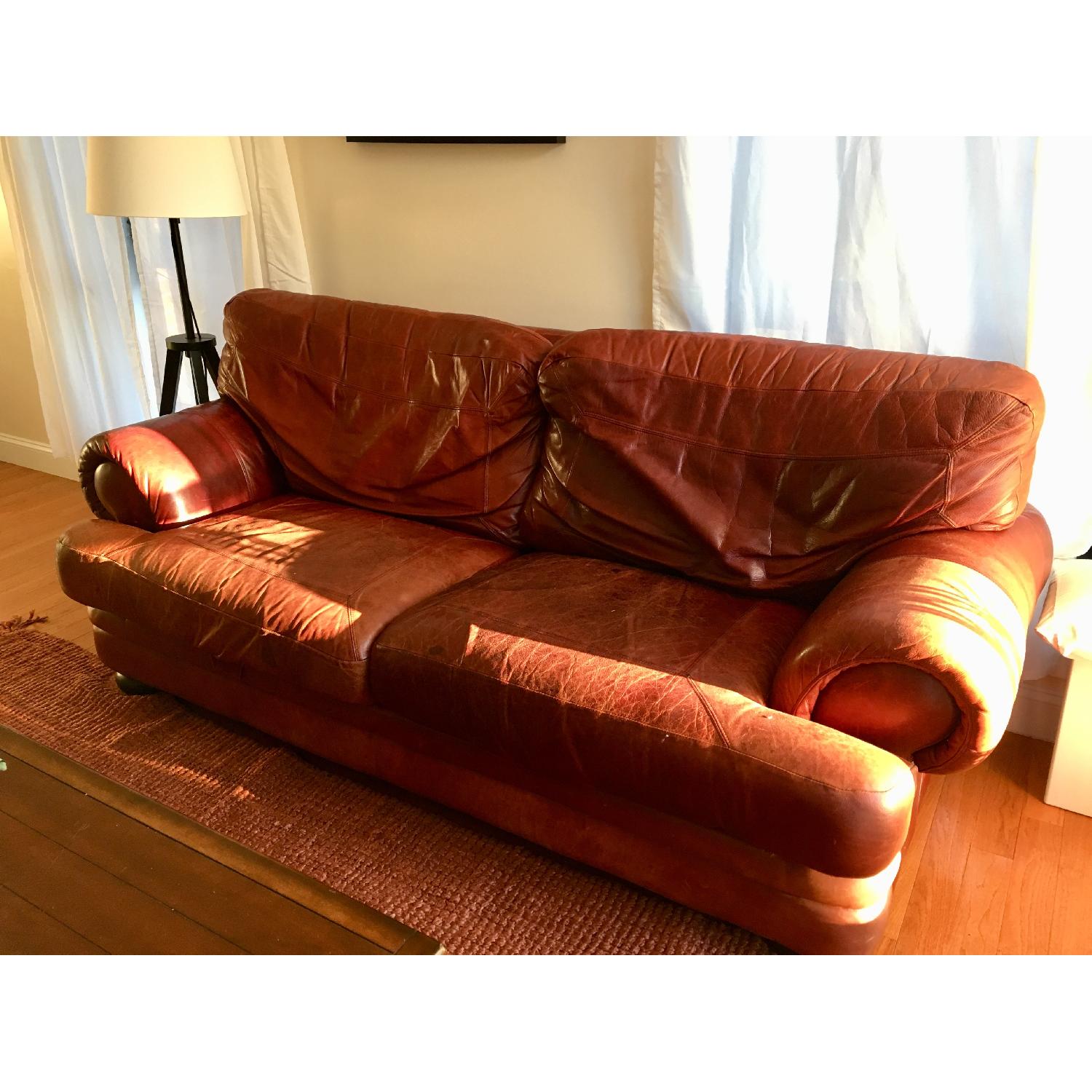 Deep Red Leather Sofa - image-1
