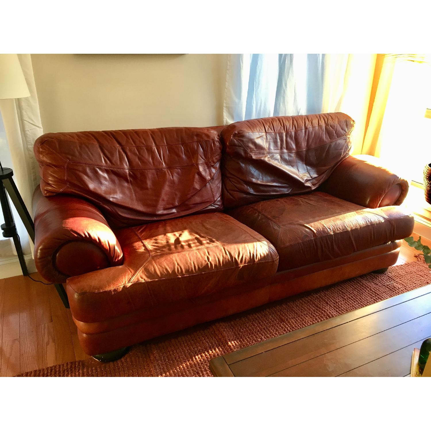 Deep Red Leather Sofa - image-2