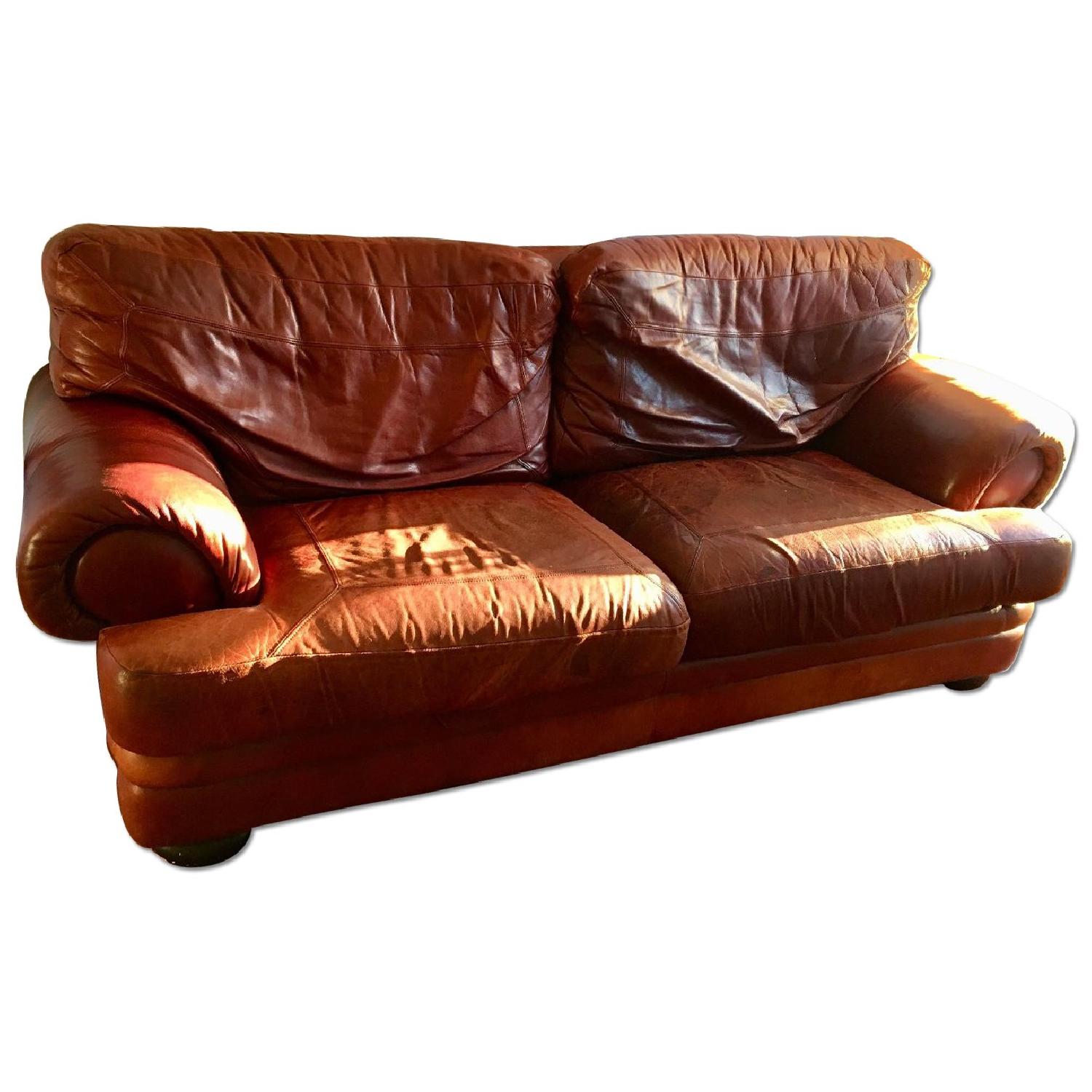 Deep Red Leather Sofa - image-0