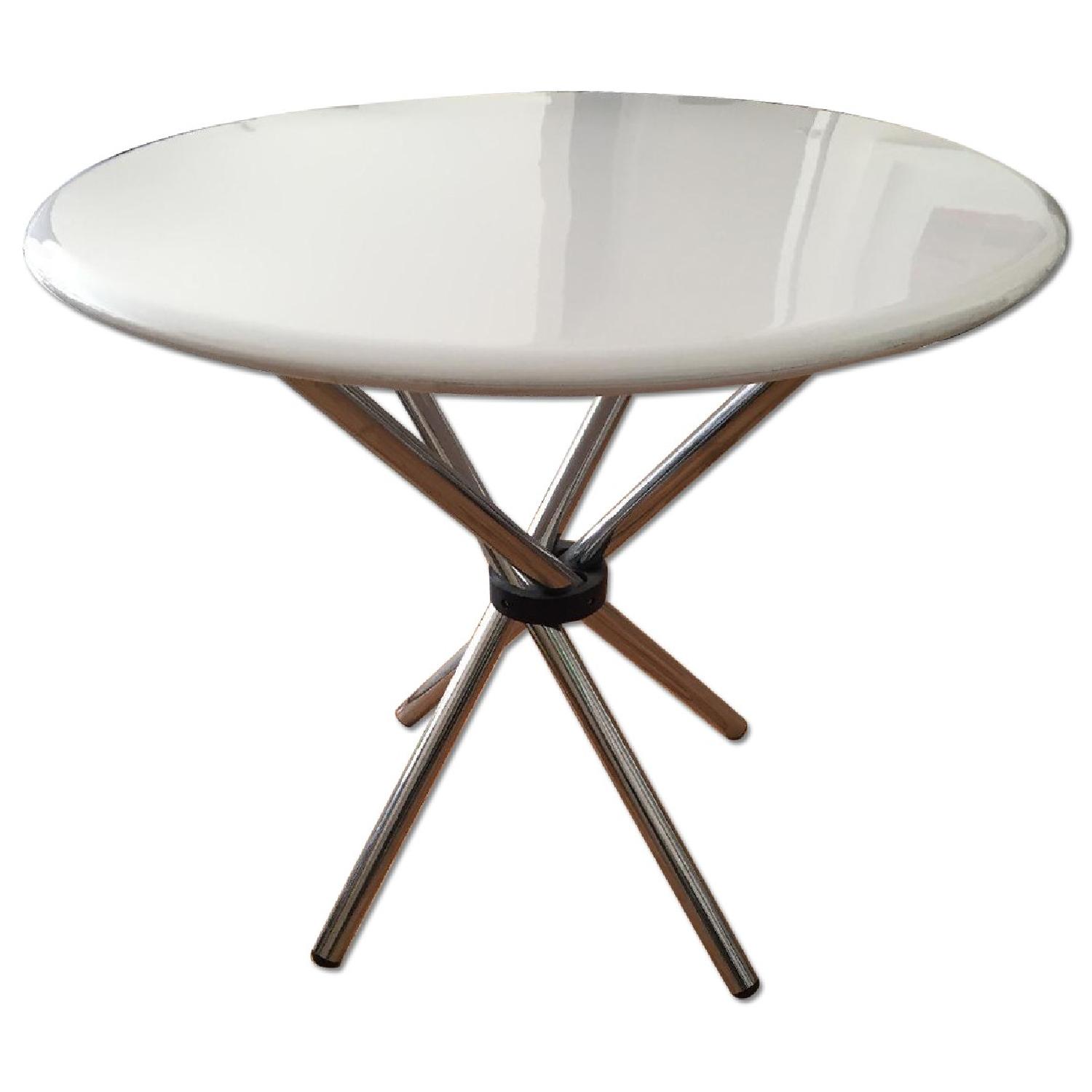 Modern White & Chrome Dining Table - image-0