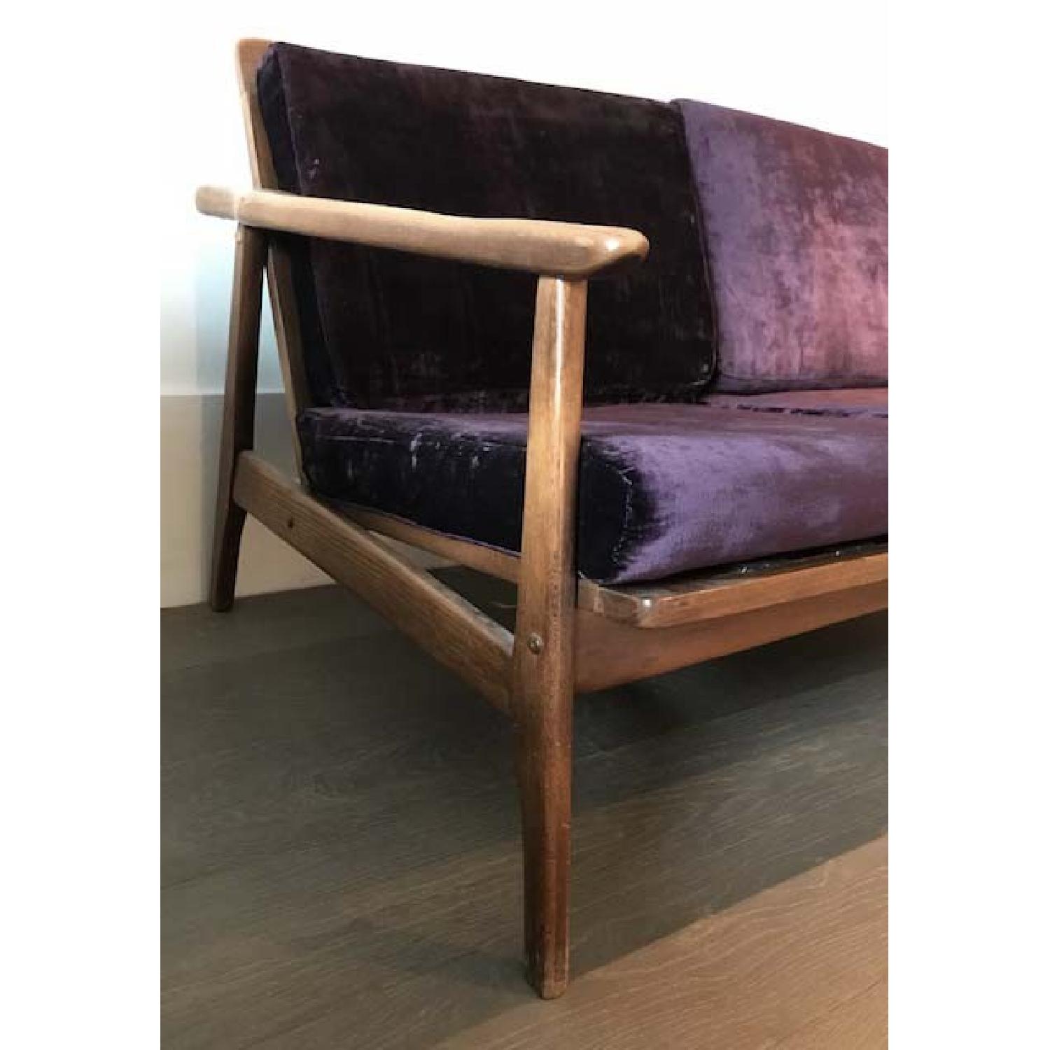 Mid-Century Wood Bench w/ Velvet Upholstery - image-3