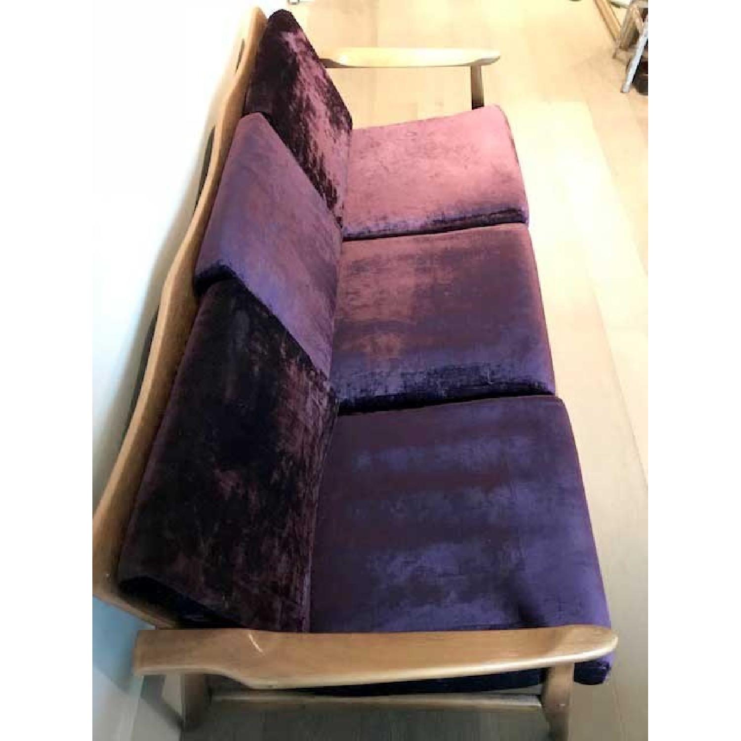 Mid-Century Wood Bench w/ Velvet Upholstery - image-4