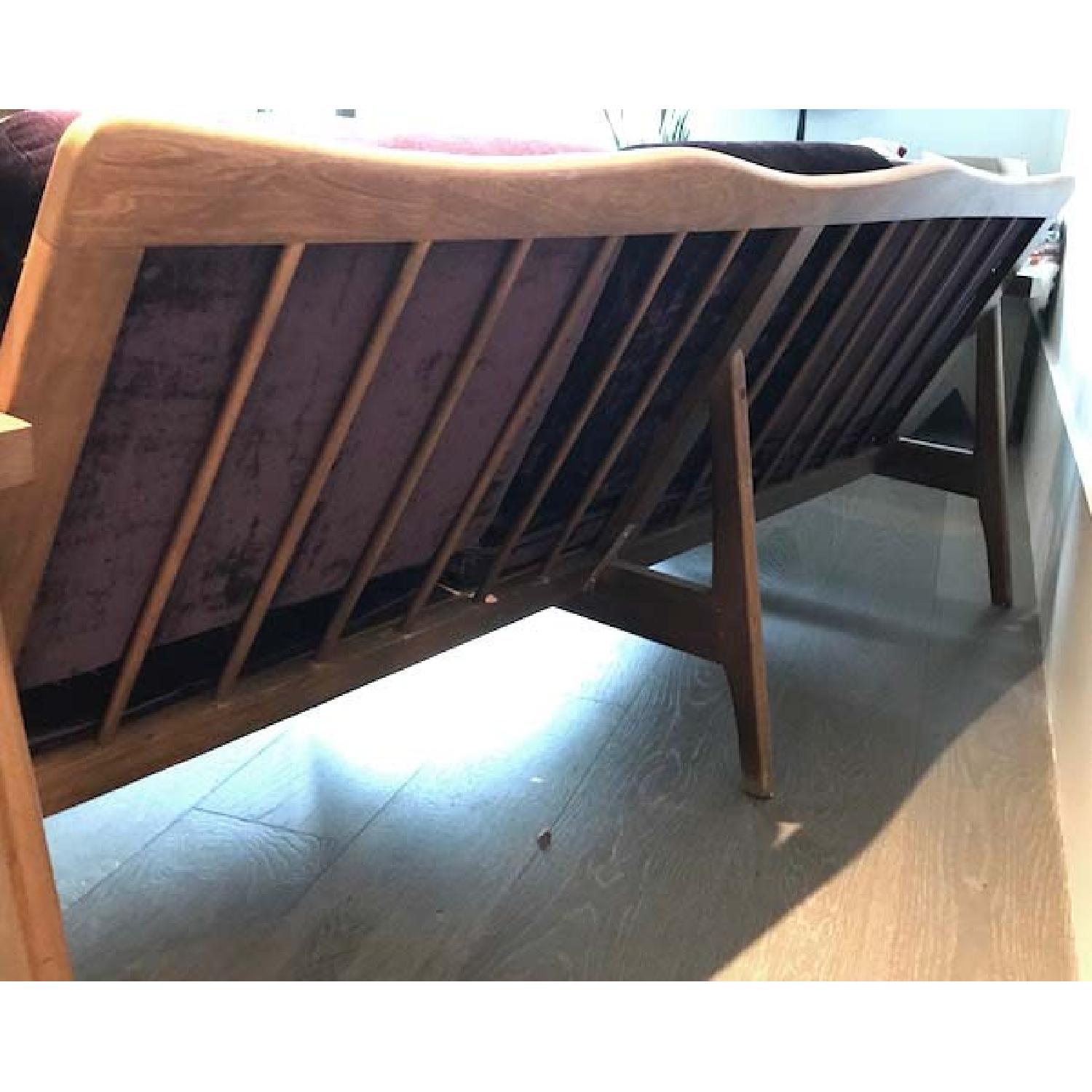Mid-Century Wood Bench w/ Velvet Upholstery - image-6