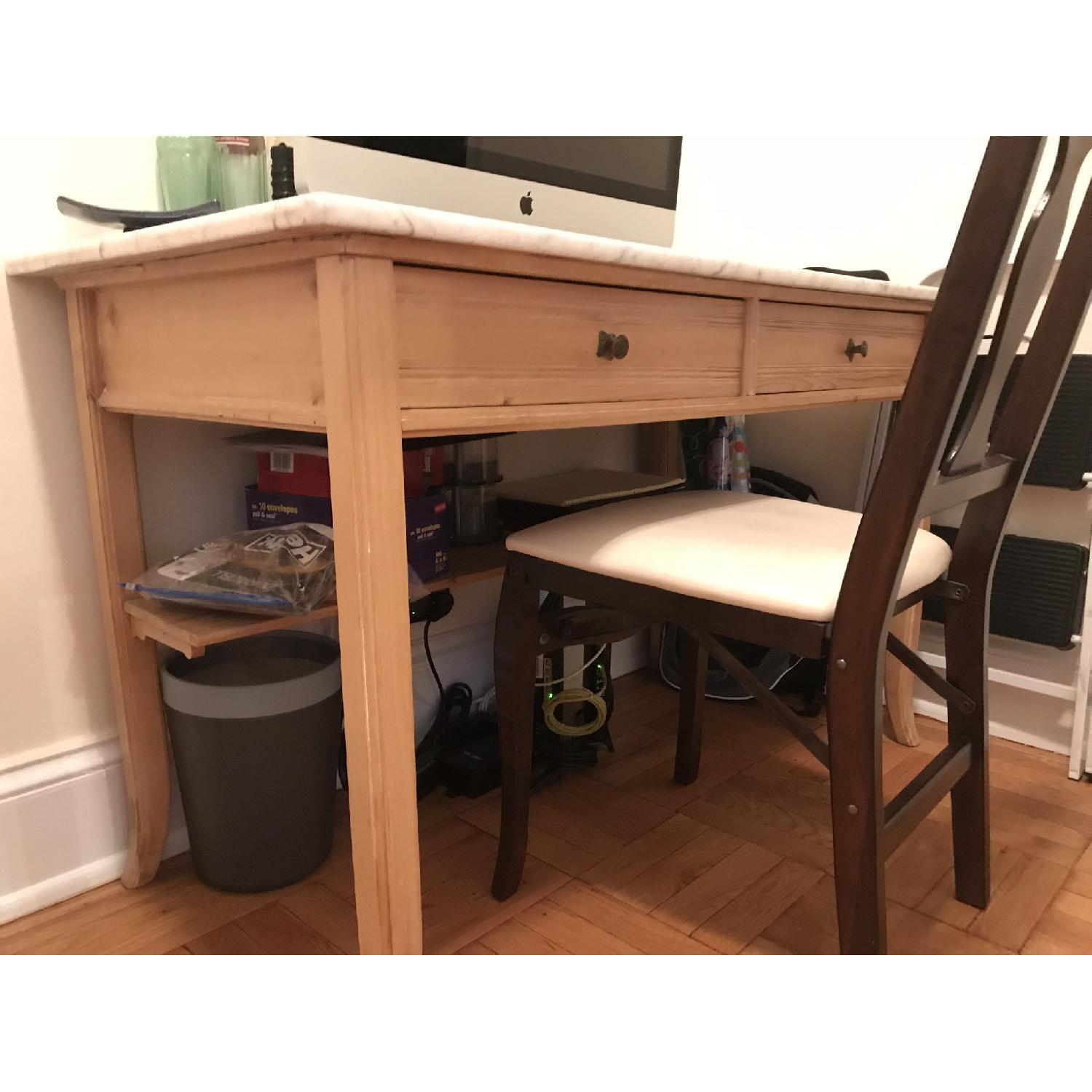 Antique Wooden Desk w/ White Marble Top - image-2