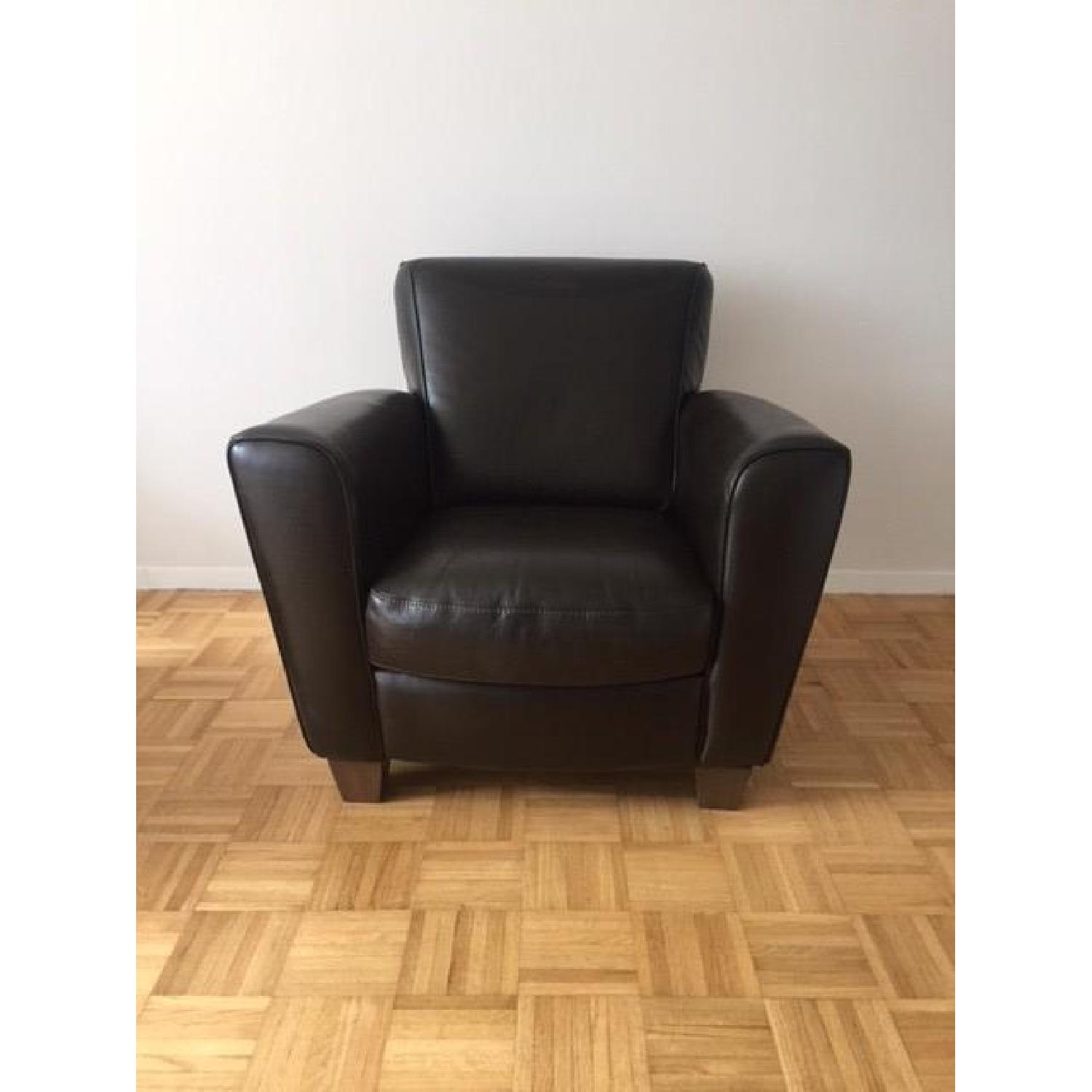 Natuzzi Leather Arm Chair & Ottoman - AptDeco