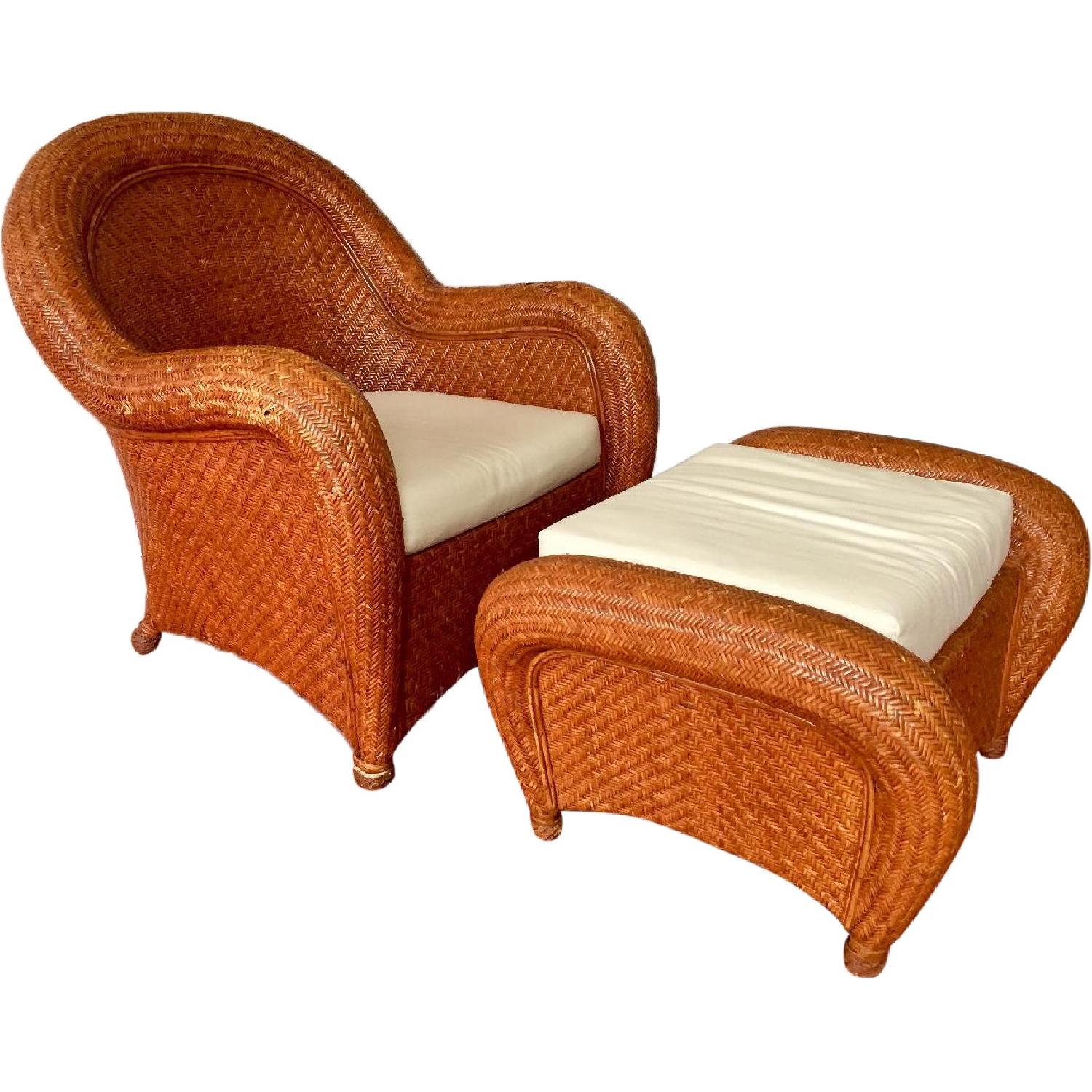 Wicker Chair & Ottoman - image-0