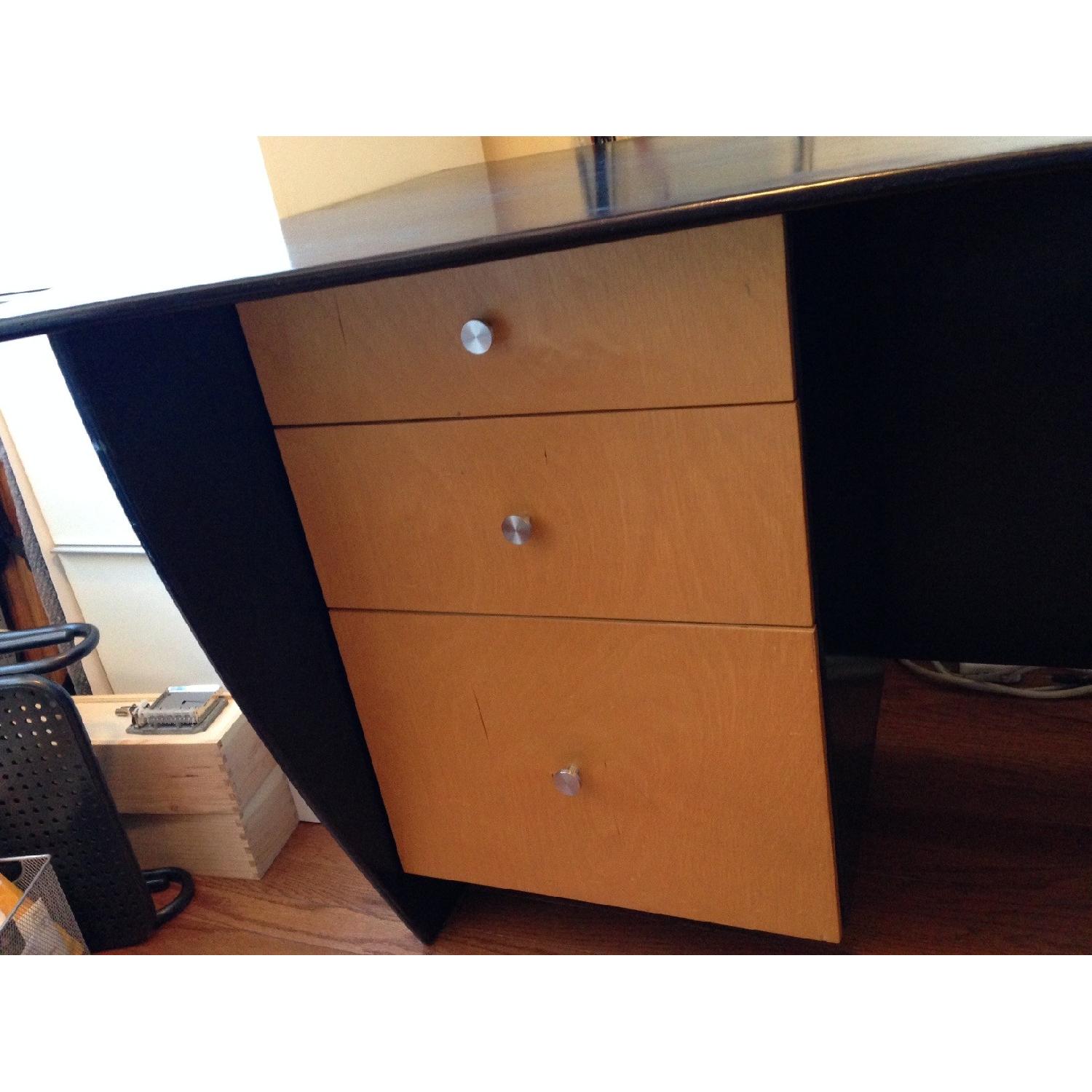 Modern Wooden Curved Top Desk in Blue Wood Stain - image-2