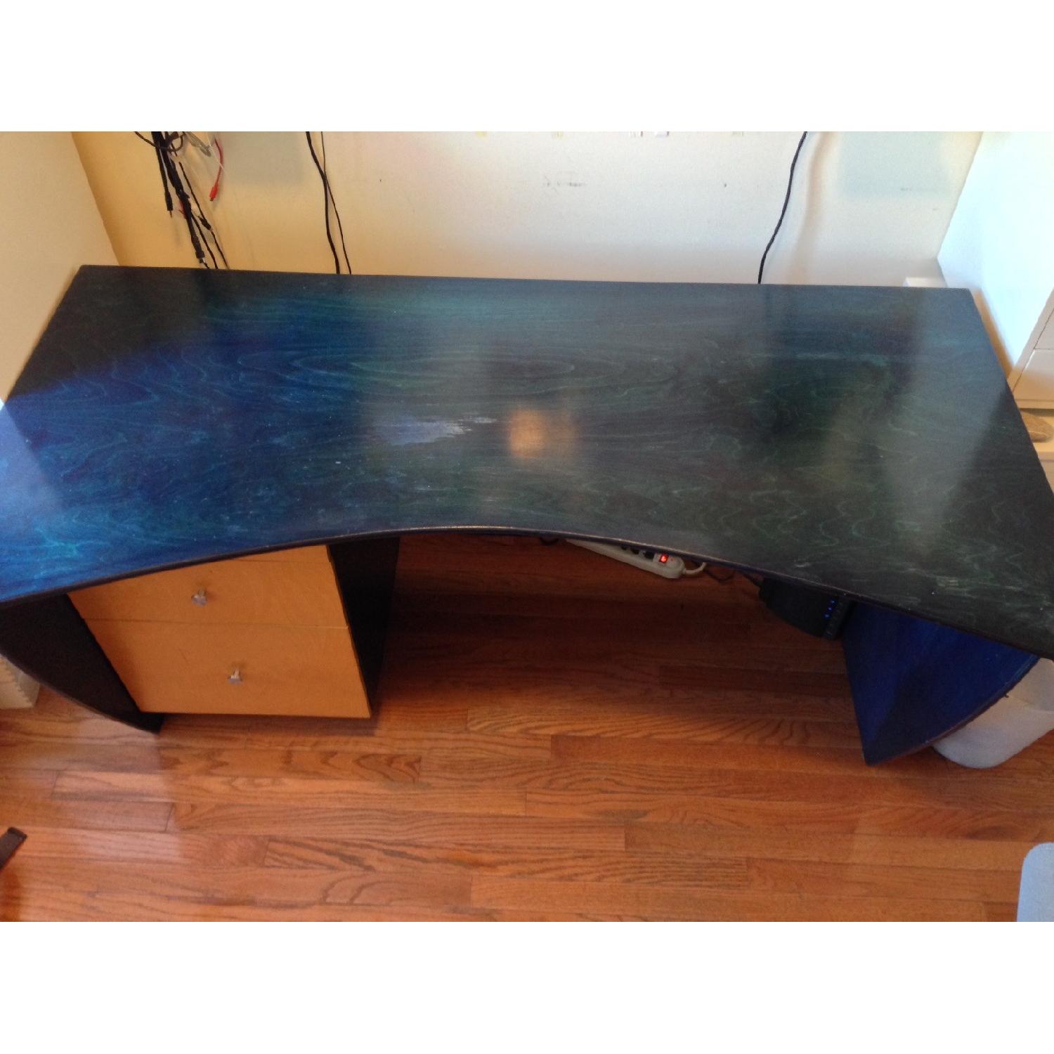 Modern Wooden Curved Top Desk in Blue Wood Stain - image-6