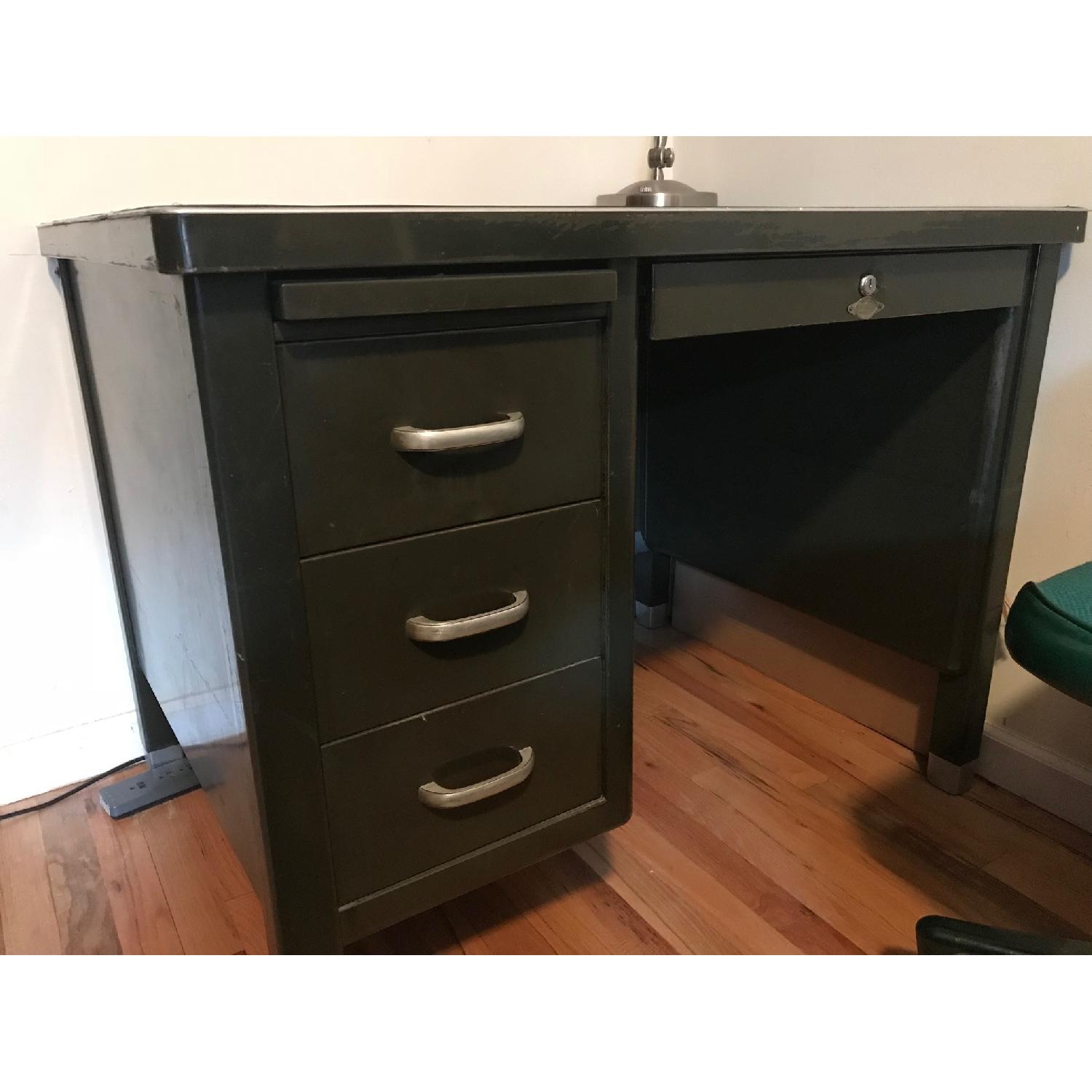 Vintage Mid Century Steel Green Tanker Industrial Desk - image-4