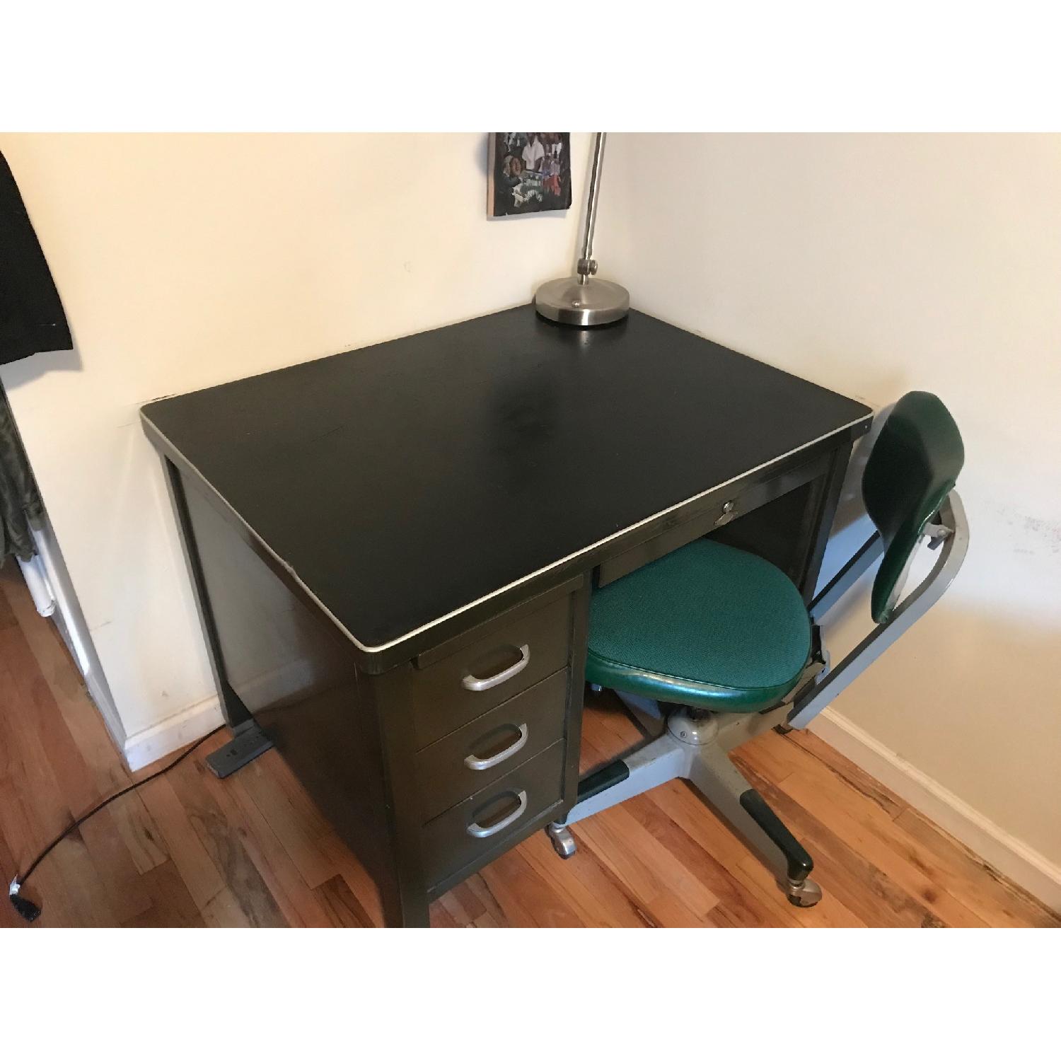 Vintage Mid Century Steel Green Tanker Industrial Desk - image-6