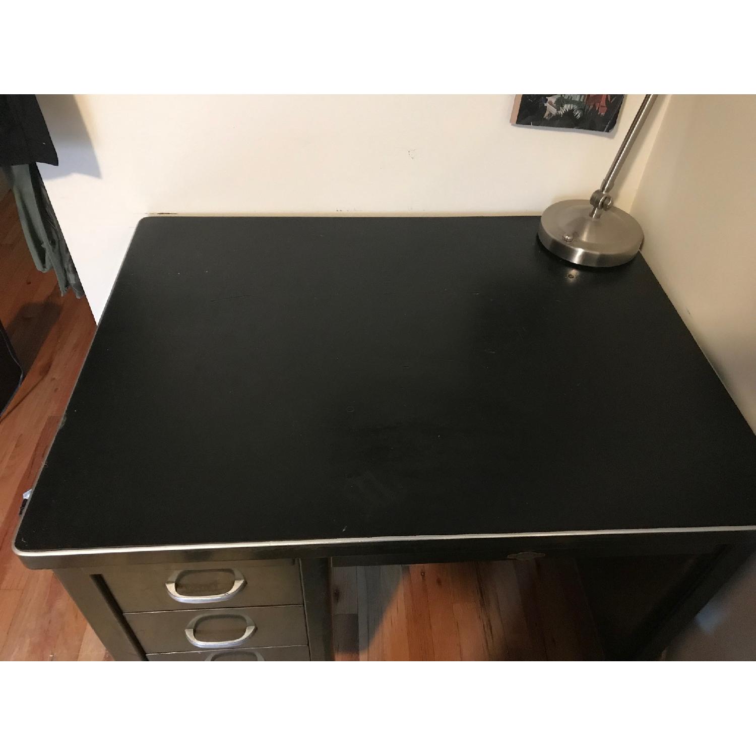 Vintage Mid Century Steel Green Tanker Industrial Desk - image-7