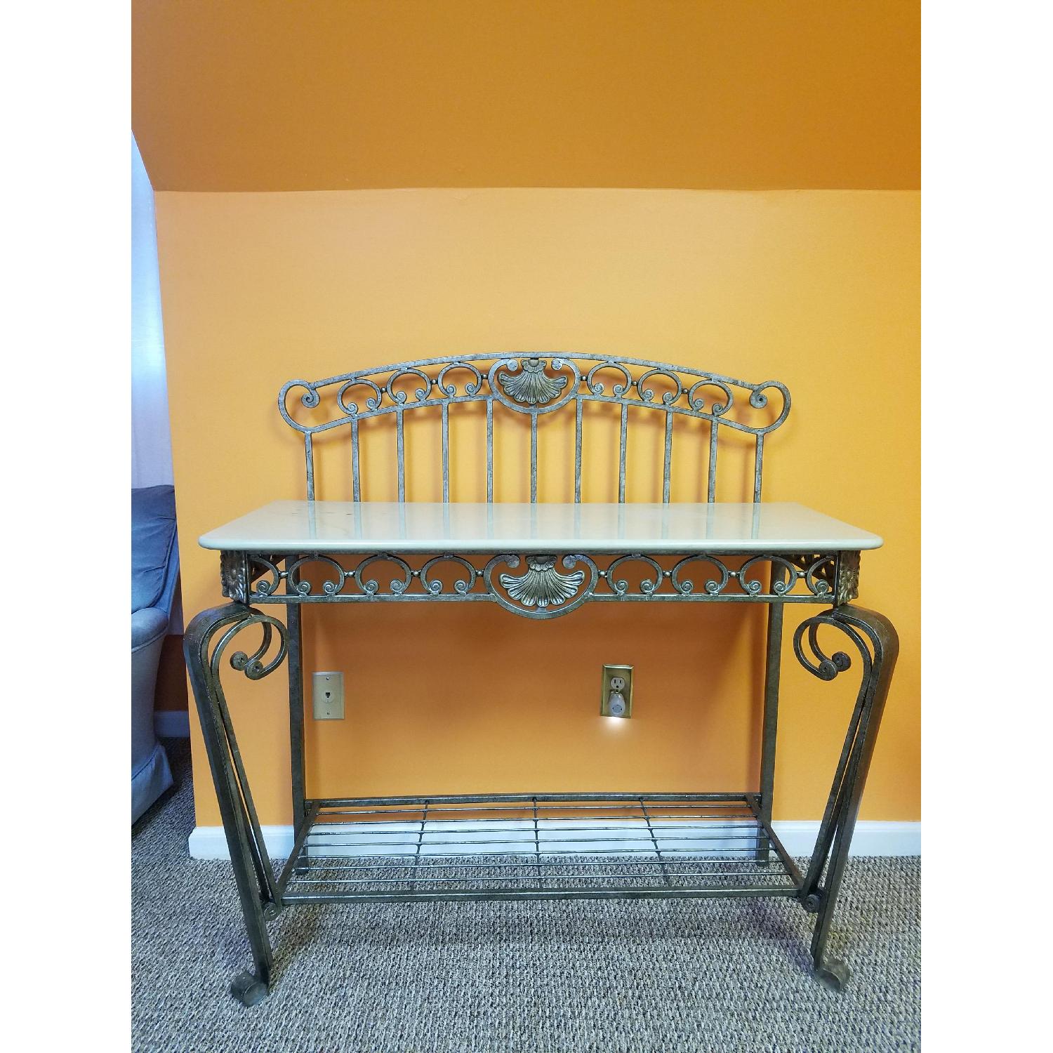 Wrought Iron & Marble Console Table - image-1