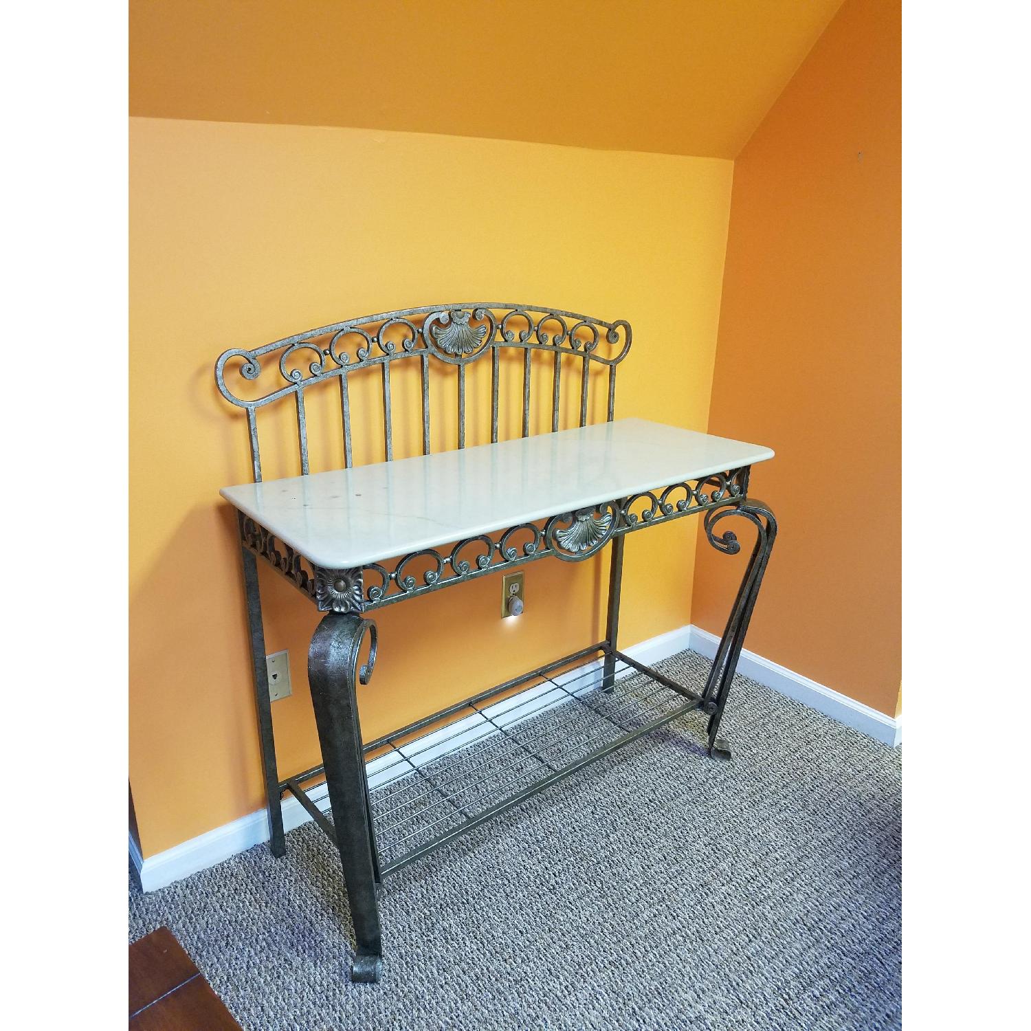 Wrought Iron & Marble Console Table - image-3