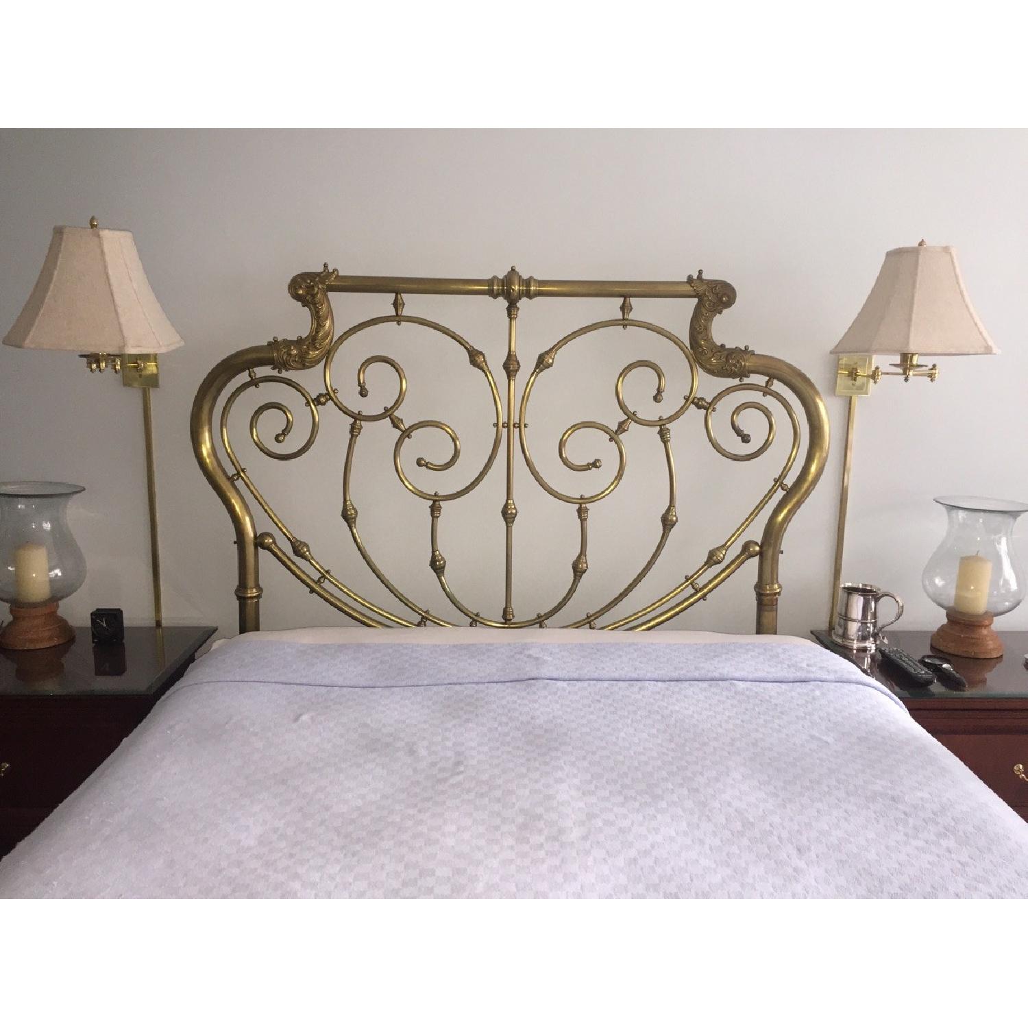 Antique Brass Queen Bed Frame w/ Headboard - image-1