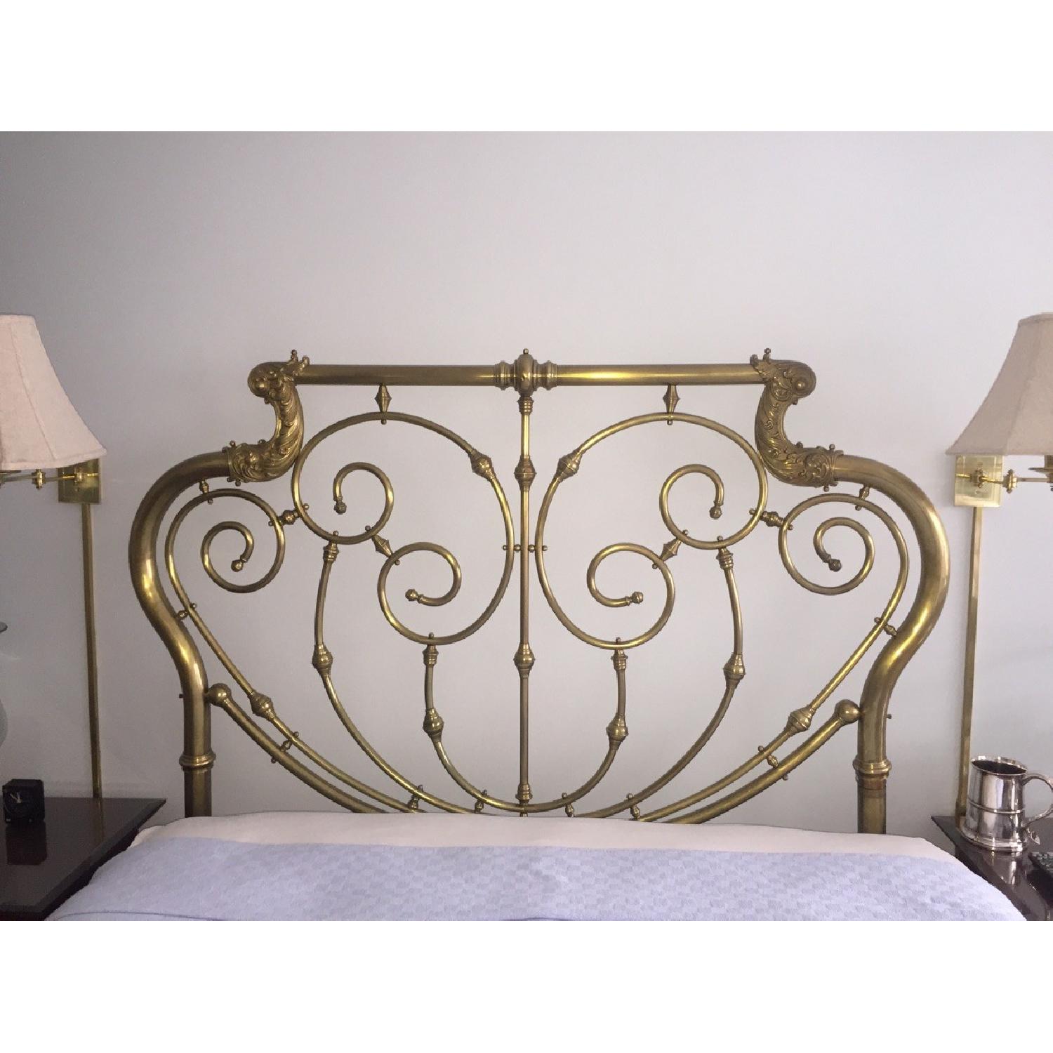 Antique Brass Queen Bed Frame w/ Headboard - image-3