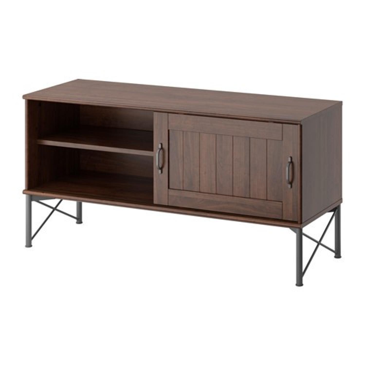 Ikea Tockarp Dark Brown Wood & Metal Media Console AptDeco