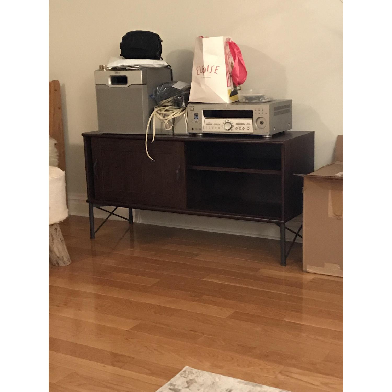 Ikea Tockarp Dark Brown Wood & Metal Media Console AptDeco