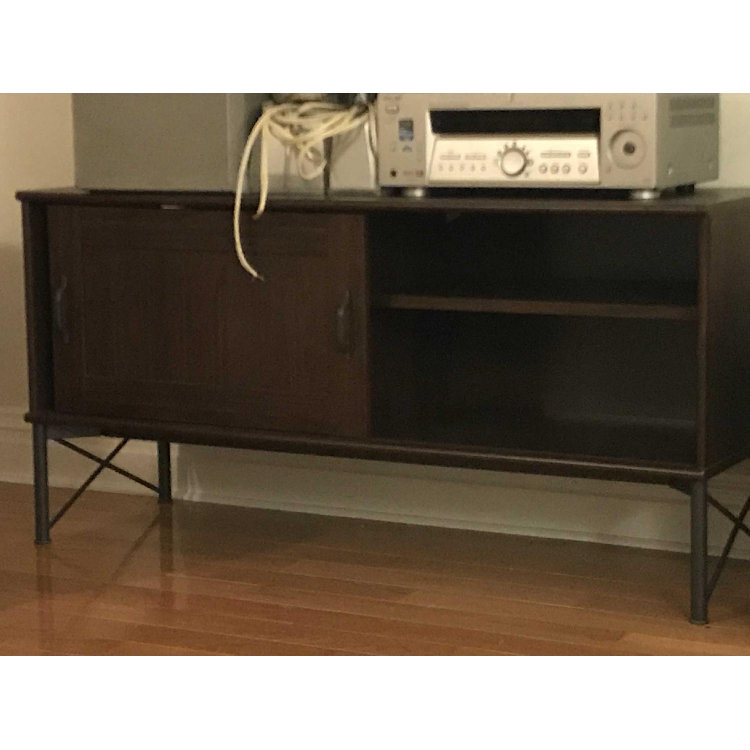 Ikea Tockarp Dark Brown Wood & Metal Media Console AptDeco
