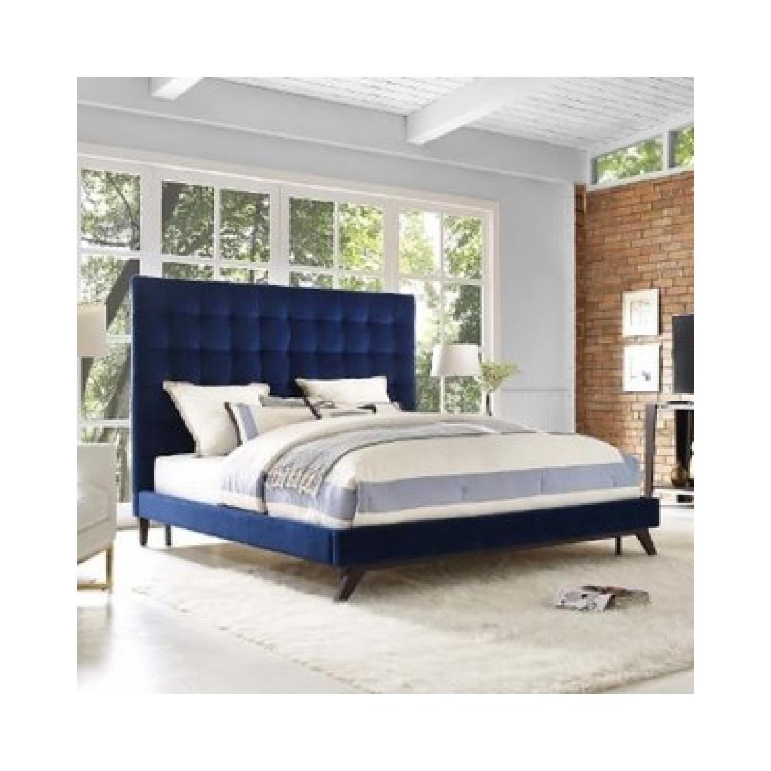 TOV Eden Queen Navy Velvet Bed - image-1
